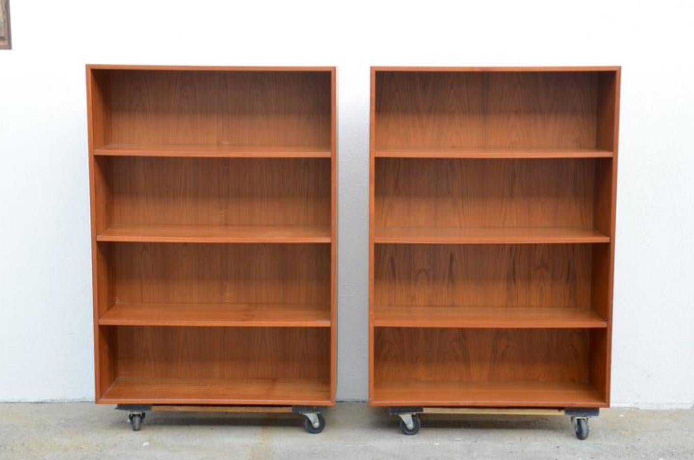 Pair of Minimalistic Hanging Danish Teak Shelving Units by Dyrlund In Excellent Condition For Sale In Los Angeles, CA