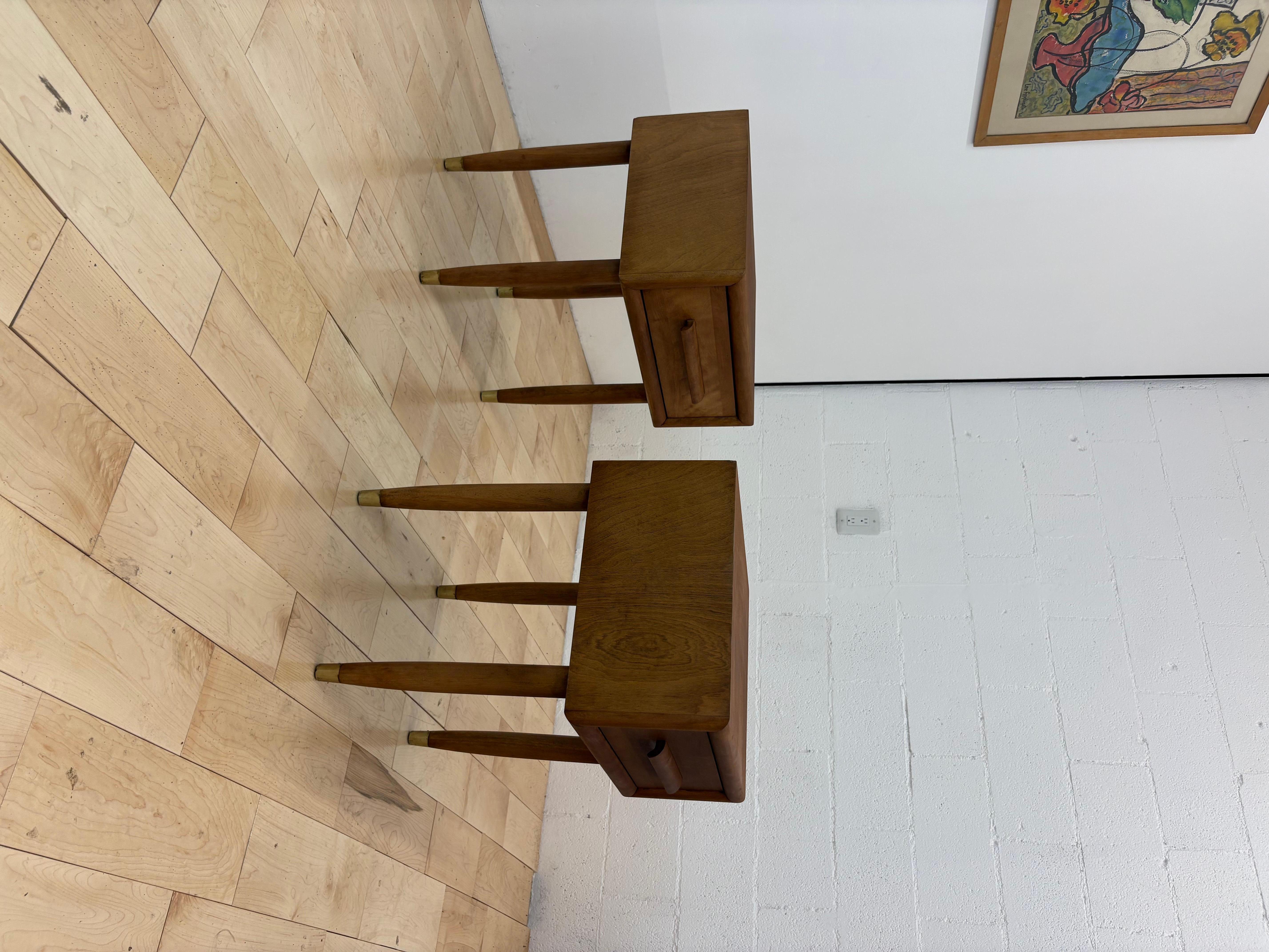 	Authentic 1960s MCM craftsmanship
	•	Walnut-stained birch wood with rich grain
	•	Sculpted pulls & rounded corners
	•	Tapered legs with original brass tips
	•	Dovetail drawer construction
	•	Designer: Furniture Guild of California

Timeless and