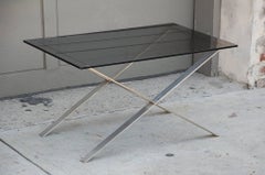 Pair of Minimalistic Stainless Steel and Glass Side Tables