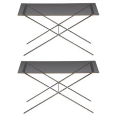 Pair of Minimalistic Stainless Steel and Glass Side Tables