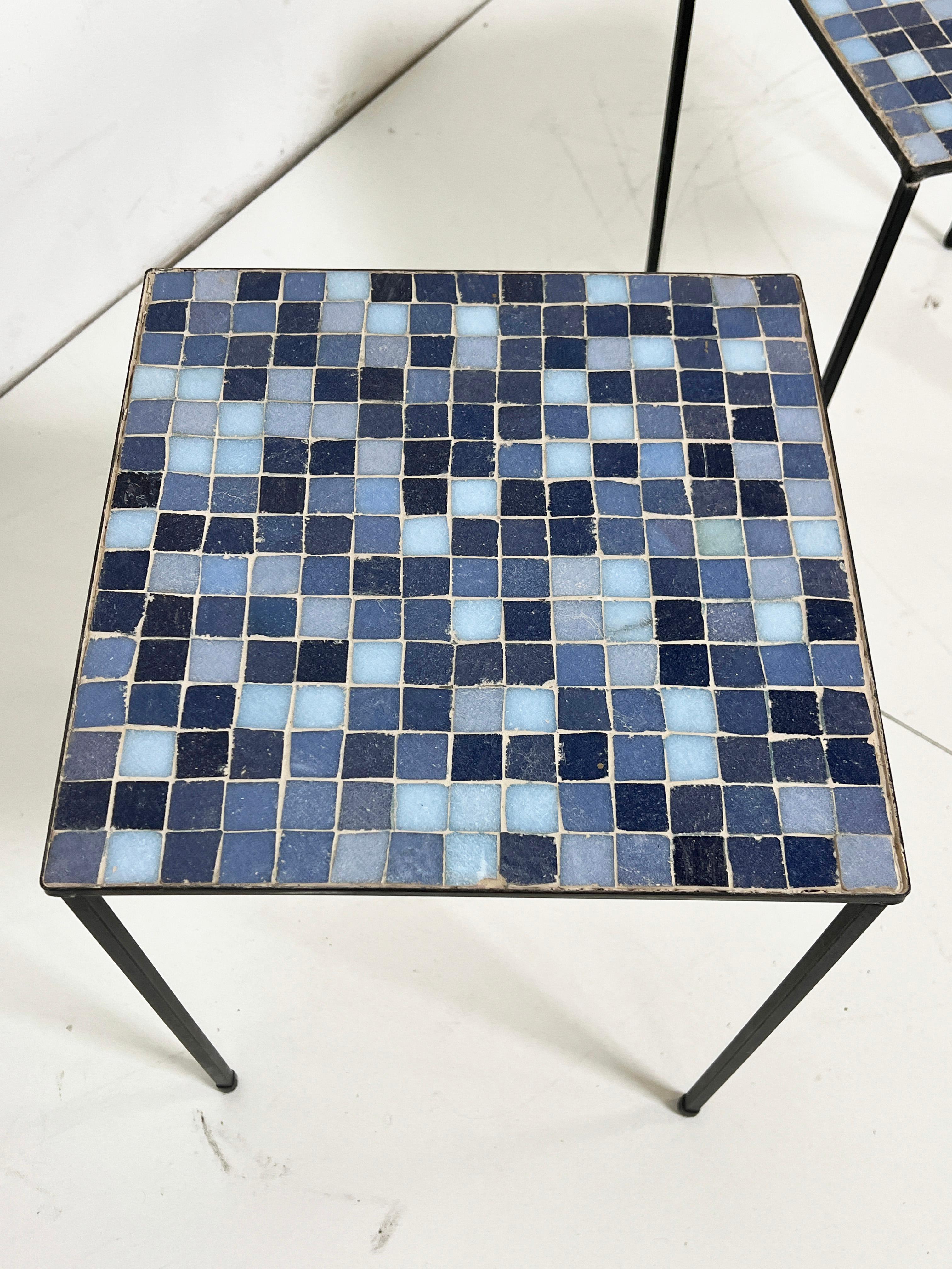 Mid-Century Modern Pair of Minimallist Italian Murano Glass Tile Side Tables Circa 1950s For Sale