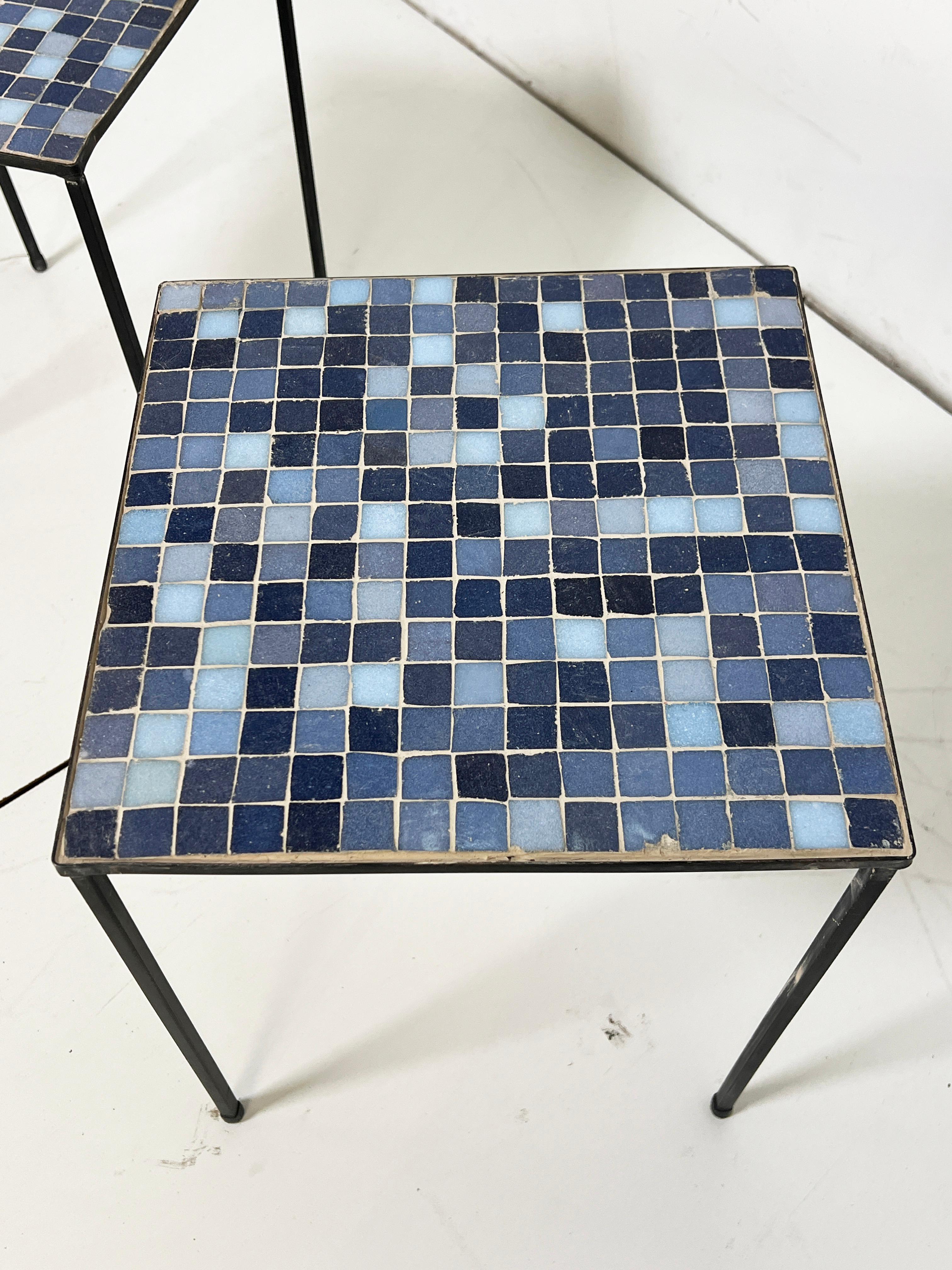 Pair of Minimallist Italian Murano Glass Tile Side Tables Circa 1950s For Sale 1