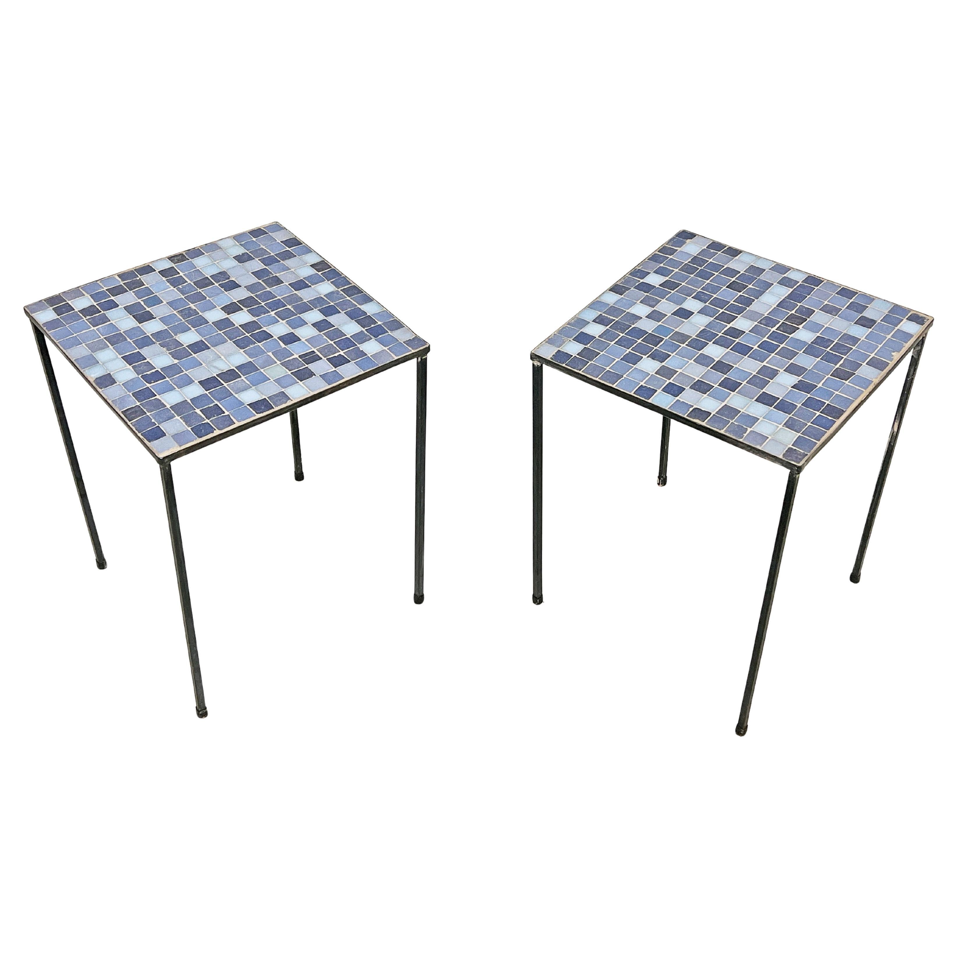 Pair of Minimallist Italian Murano Glass Tile Side Tables Circa 1950s For Sale