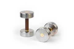 Pair of Minimalsitic Sculptural Dumbbells by kenko in Stainless Steel & Walnut