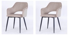 Pair of Mink Brown Velvet Upholstered Metal Armchair New