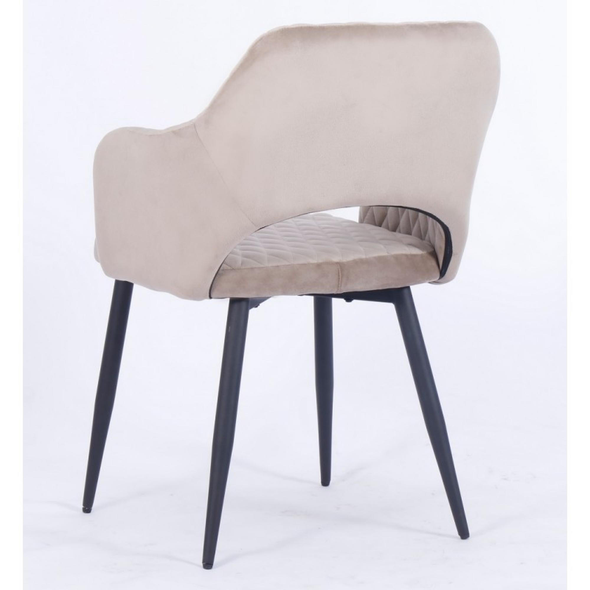 Spanish Pair of Mink Brown Velvet Upholstered Metal Armchair New For Sale