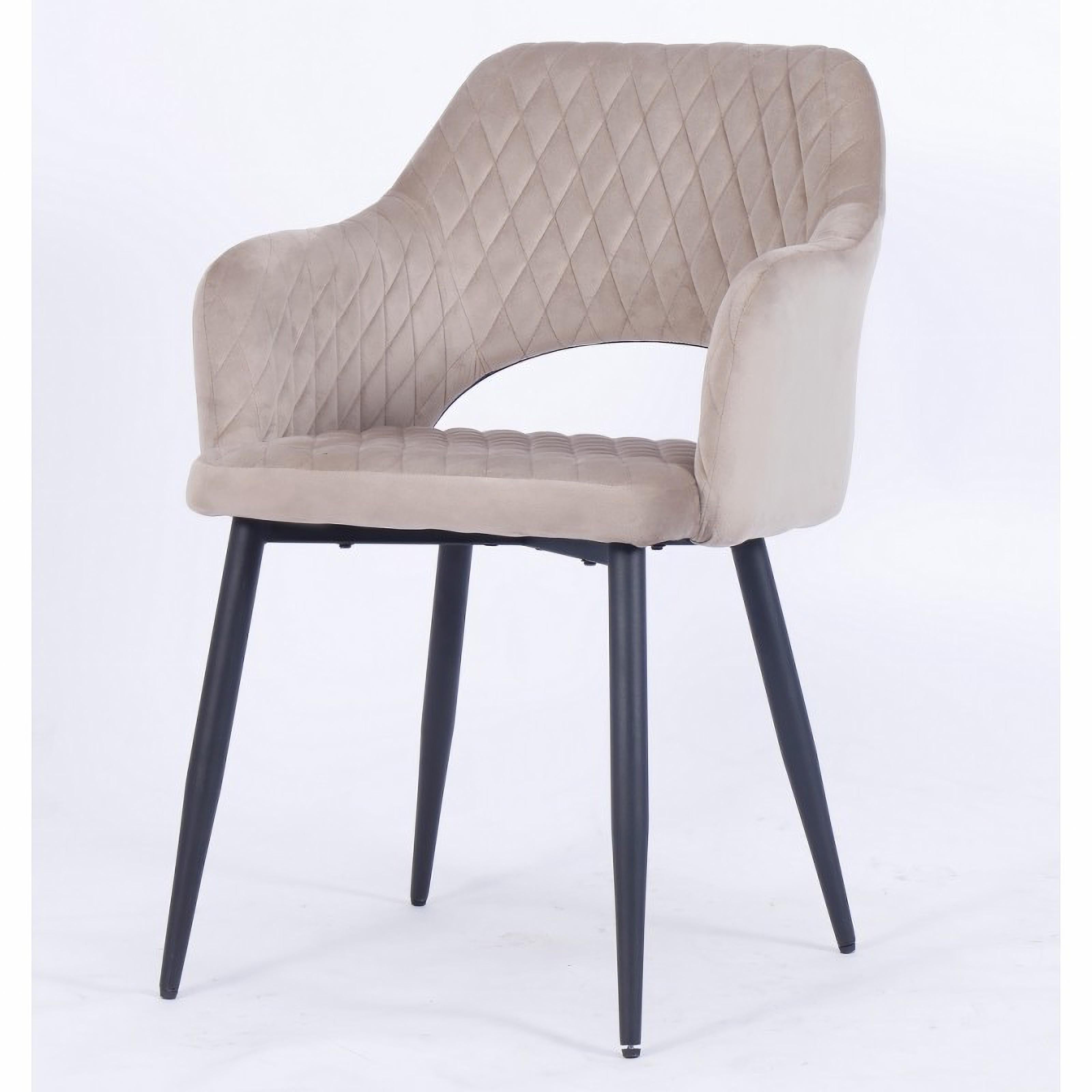 Contemporary Pair of Mink Brown Velvet Upholstered Metal Armchair New For Sale