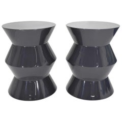 Pair of Minotti Cesar Style Side Tables in Dark Gray Lacquer