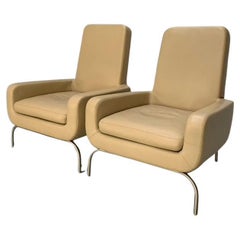 Pair of Minotti "Dubuffet" Armchairs -  In Taupe "Pelle" Leather