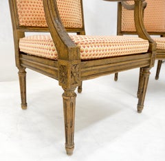 Pair of MINT Carved Faux Finished Country French Fireside Arm Chairs Nice Fabric