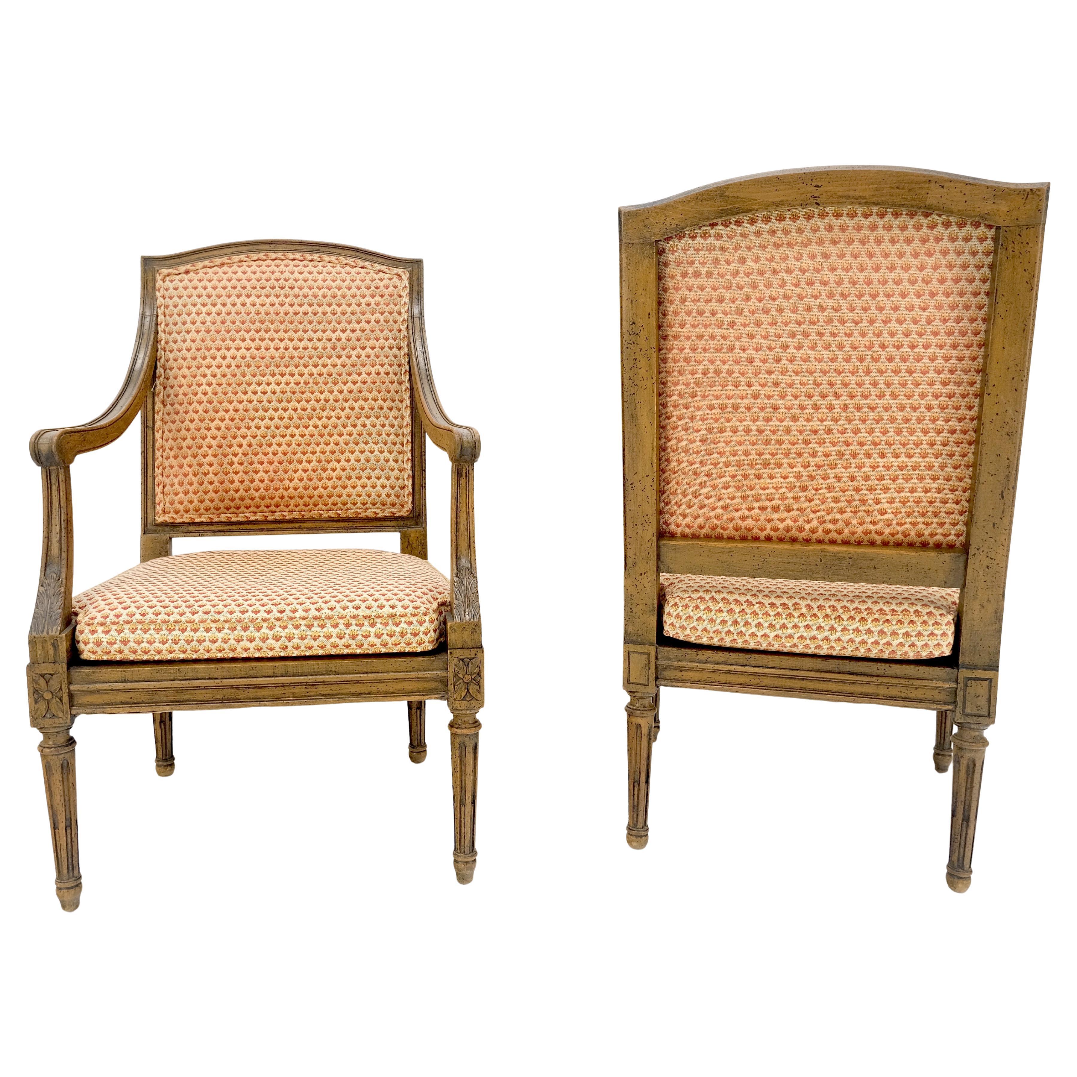 Pair of MINT Carved Faux Finished Country French Fireside Arm Chairs Nice Fabric