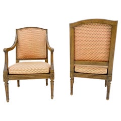 Pair of MINT Carved Faux Finished Country French Fireside Arm Chairs Nice Fabric