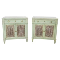 Coppia di comodini d'epoca color verde menta