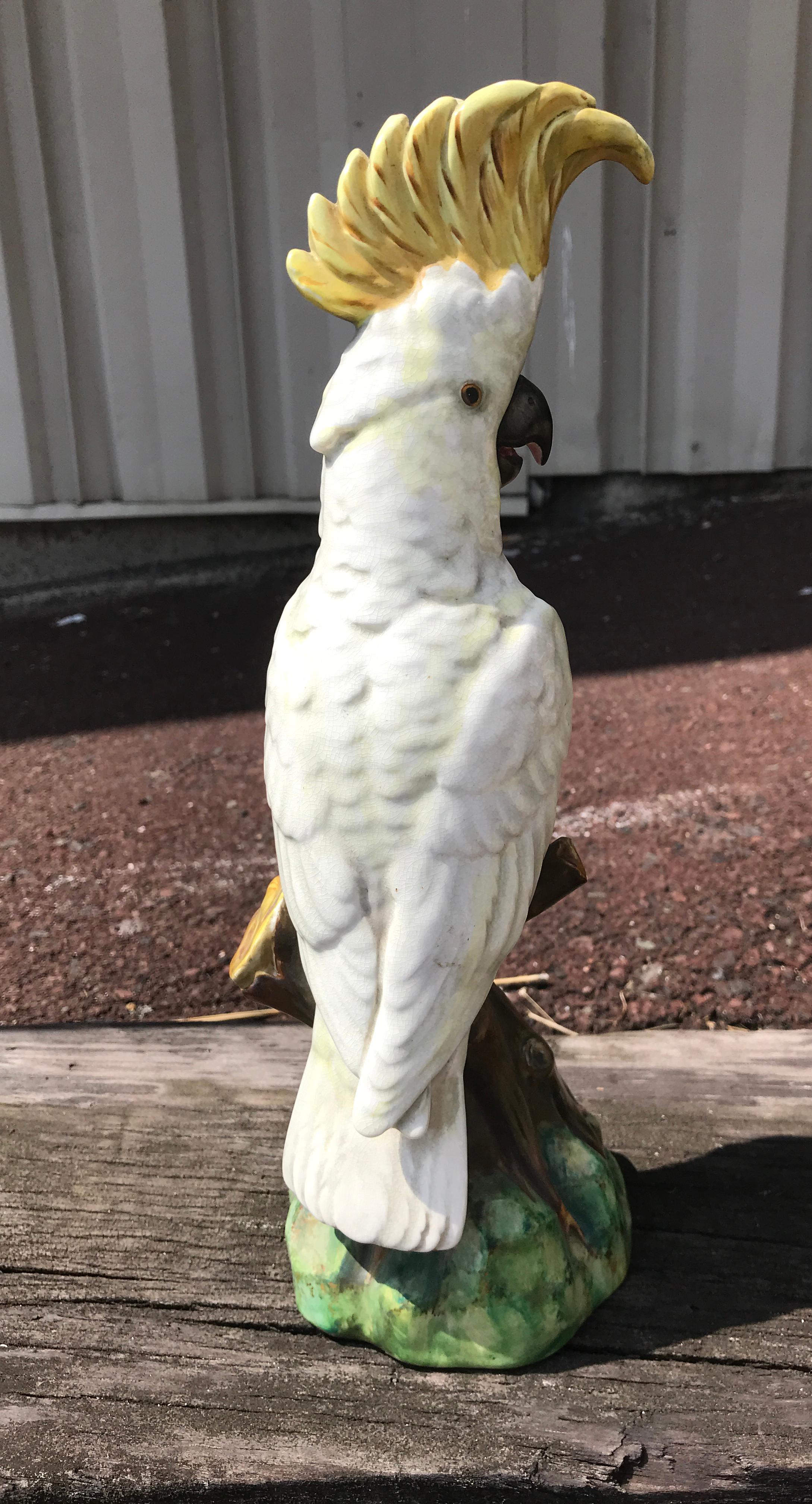 High Victorian Pair of Mintons Majolica White Cockatoo For Sale