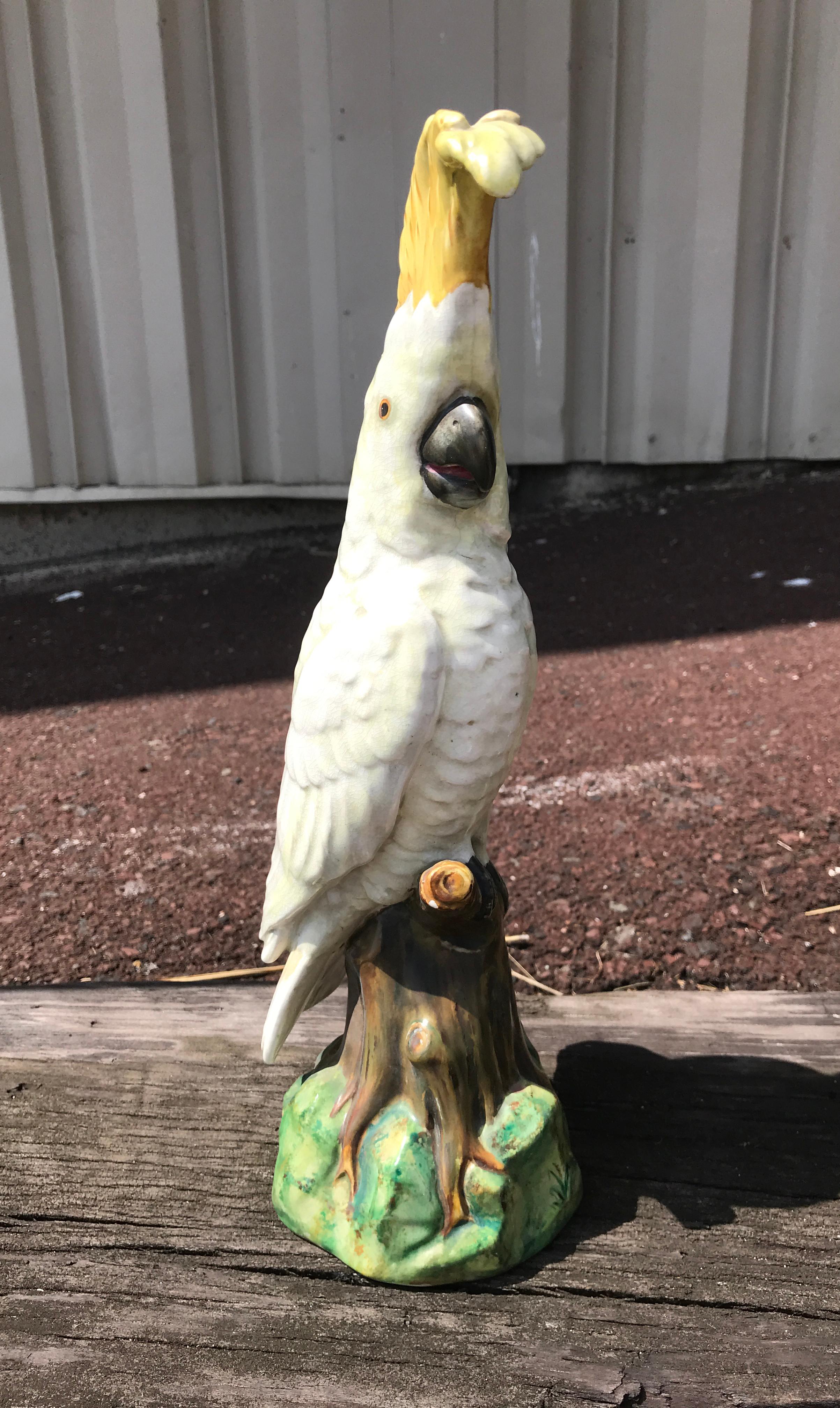English Pair of Mintons Majolica White Cockatoo For Sale