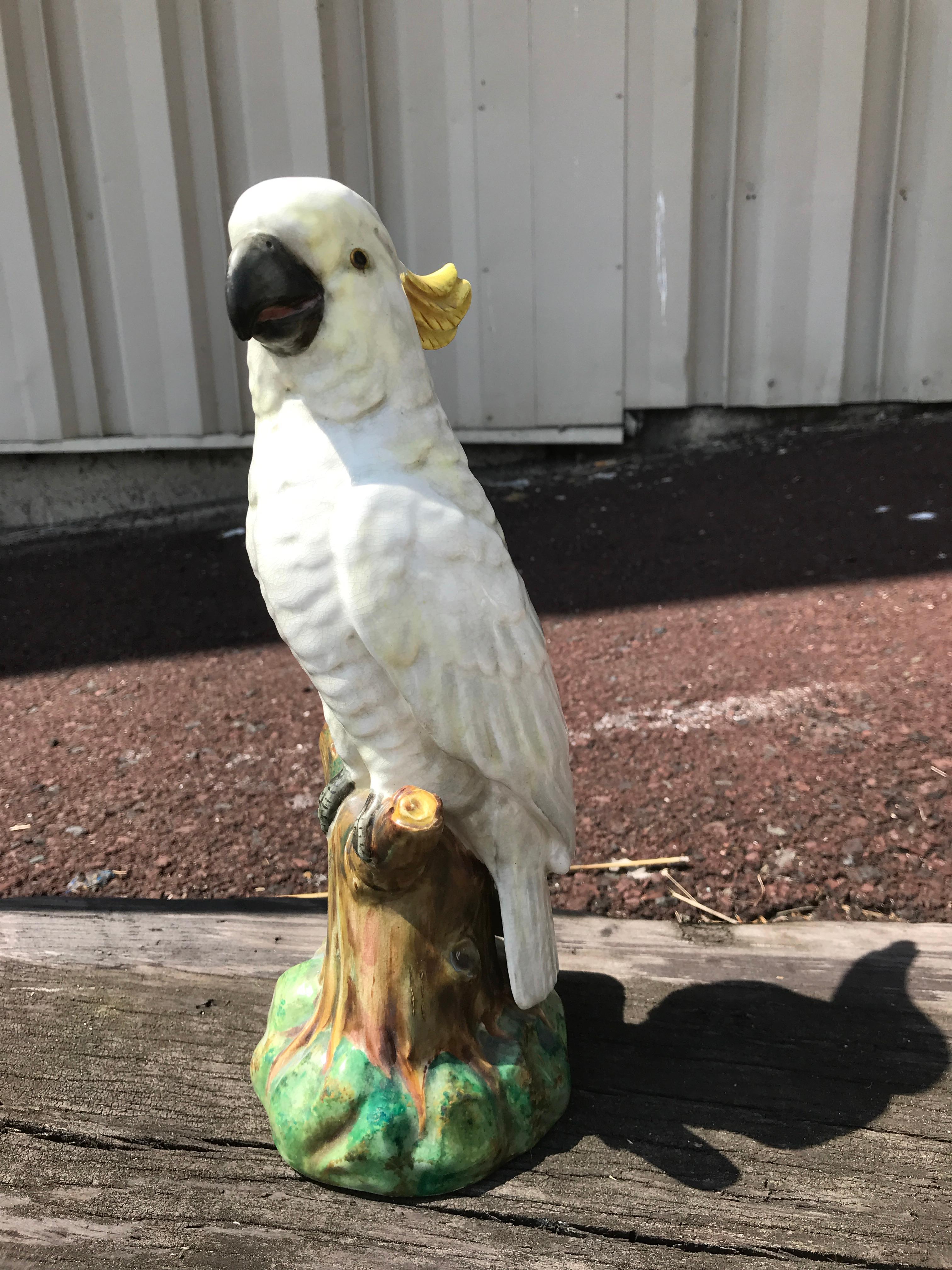 20th Century Pair of Mintons Majolica White Cockatoo For Sale