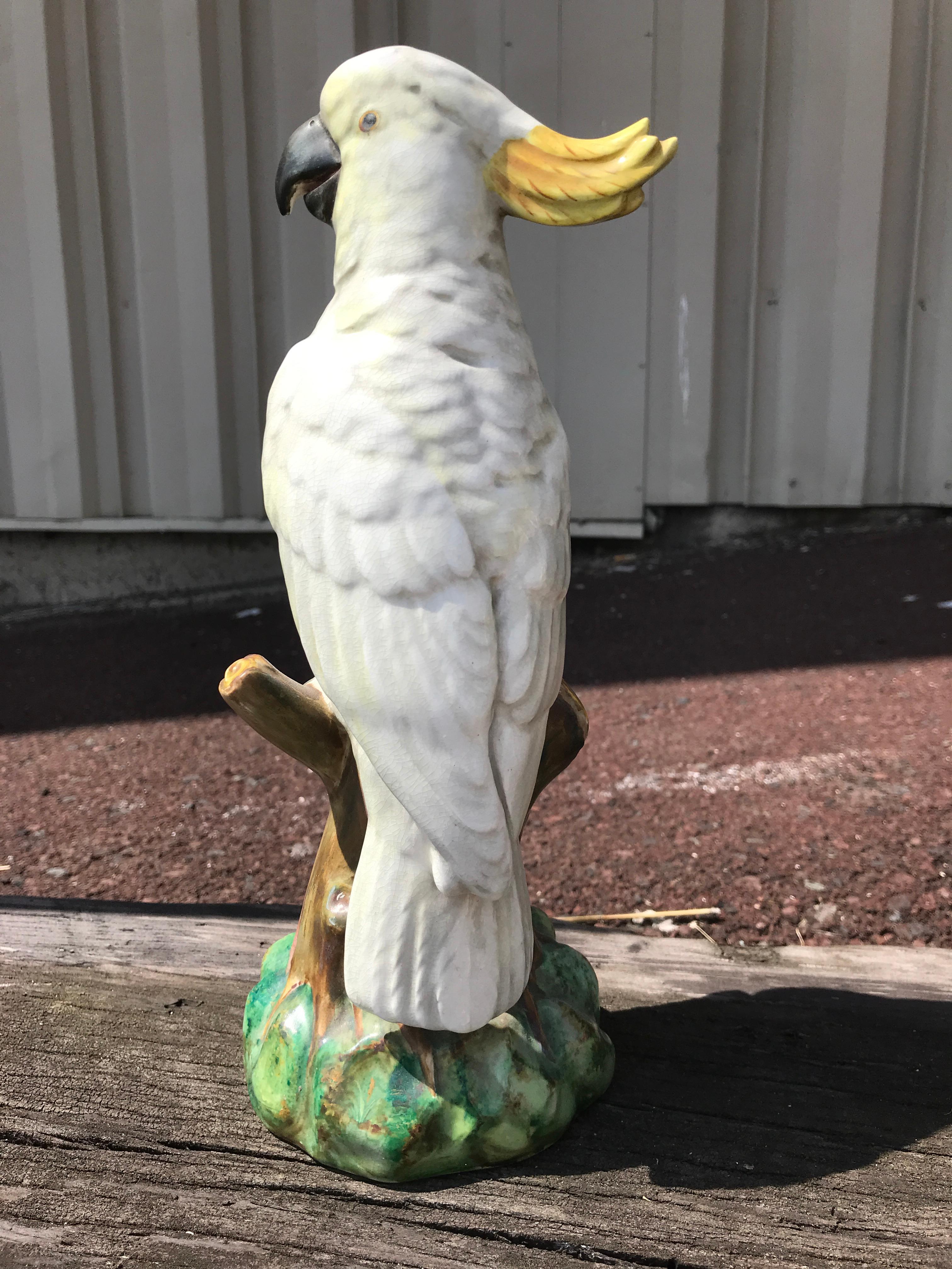 Pair of Mintons Majolica White Cockatoo For Sale 1