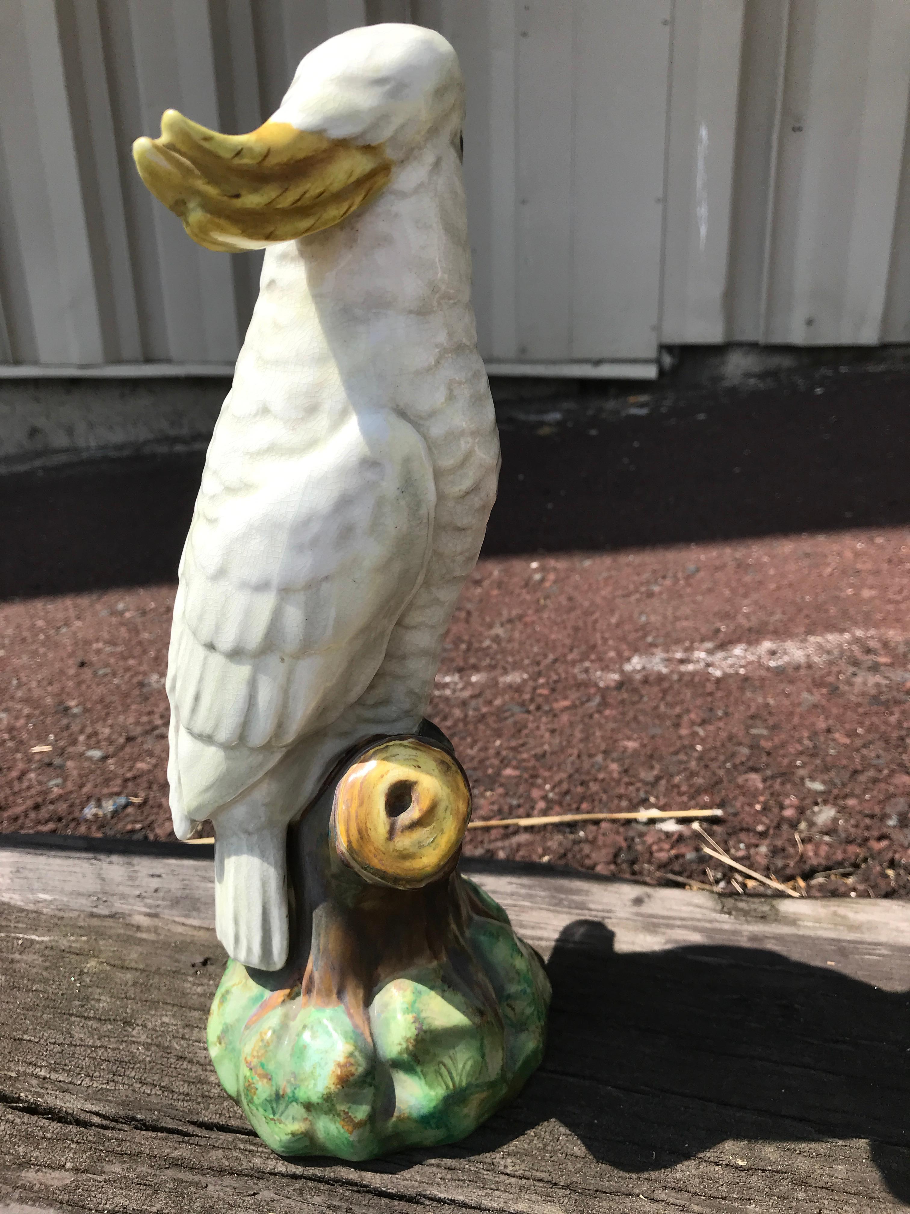 Pair of Mintons Majolica White Cockatoo For Sale 2