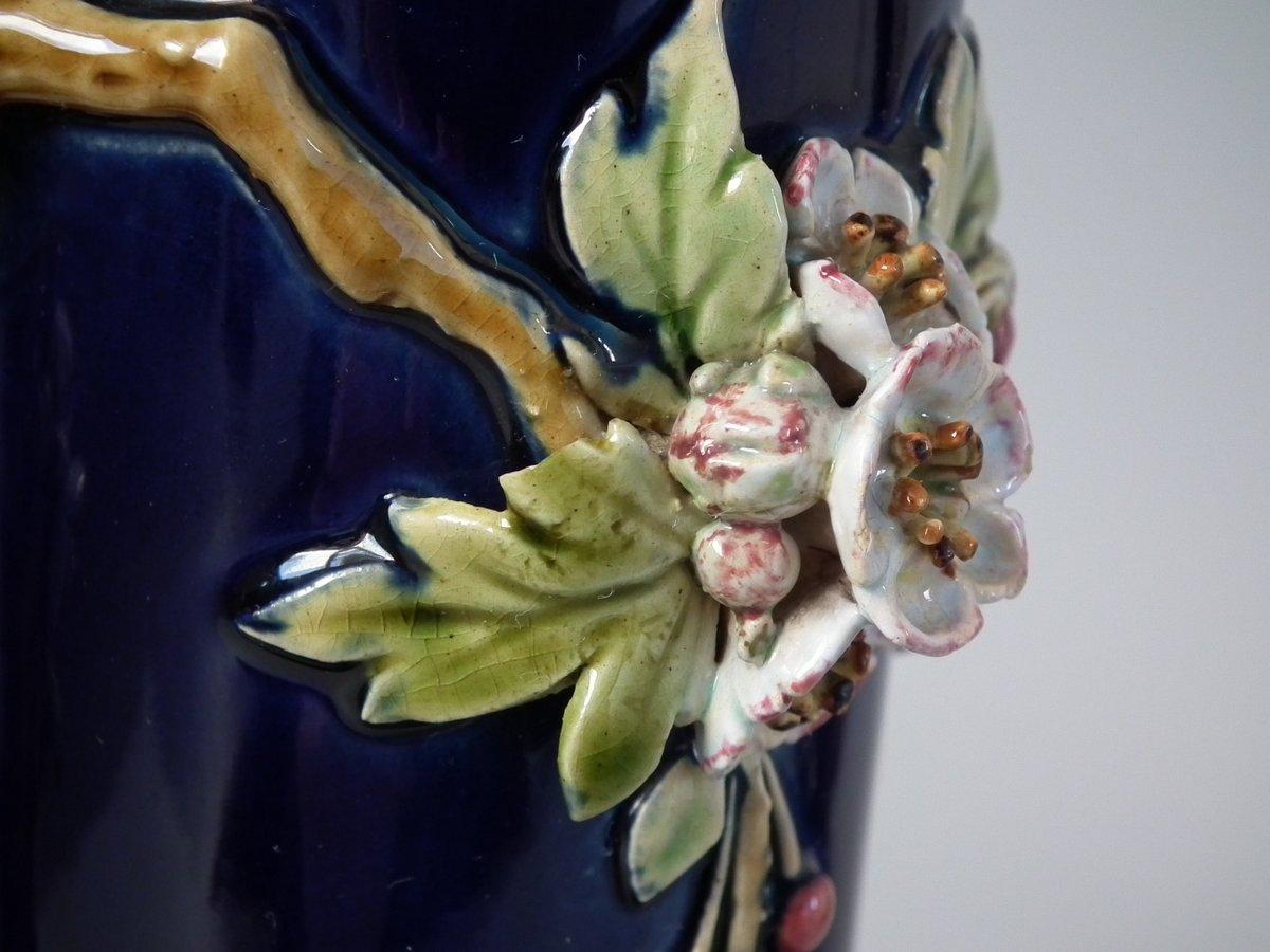 Pair of Minton Majolica Berry and Blossom Vases with Handles 12