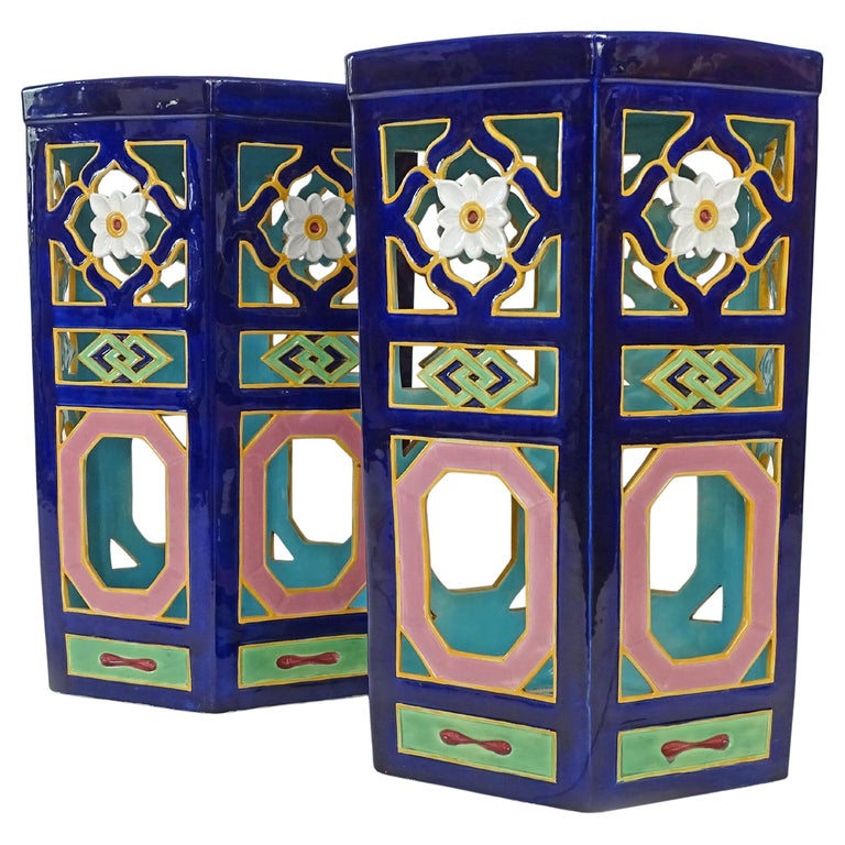 An English Majolica Turquoise Ground Garden Seat by Minton An English Majolica Turquoise Ground Garden Seat by Minton