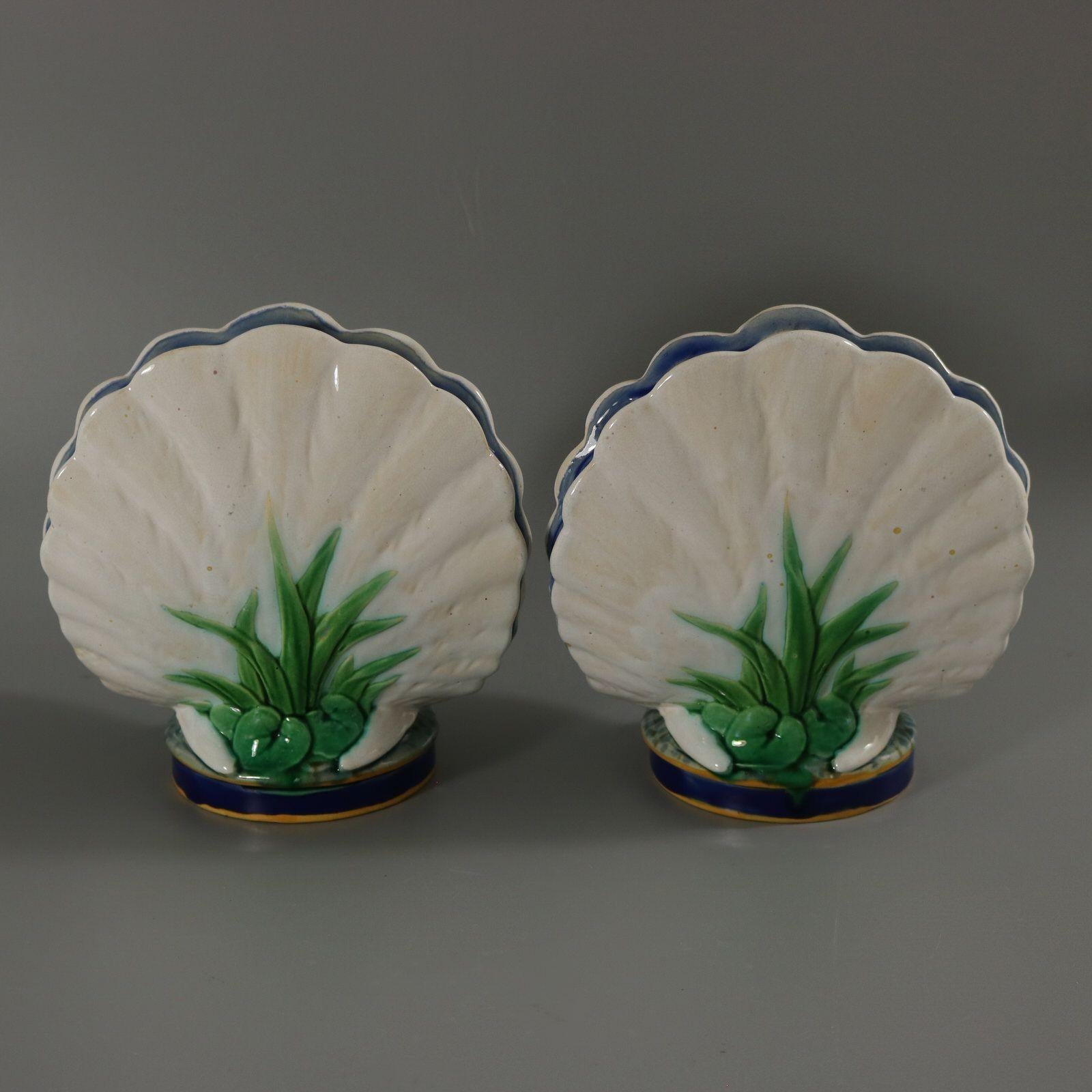 English Pair of Minton Majolica Dove Flower Holders For Sale