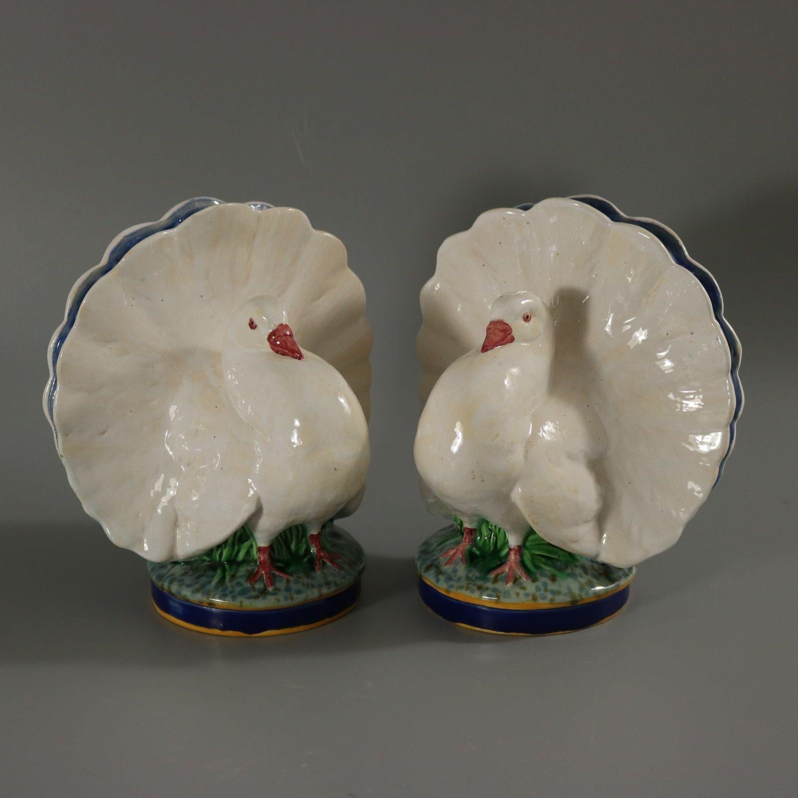 Pair of Minton Majolica Dove Flower Holders For Sale 1