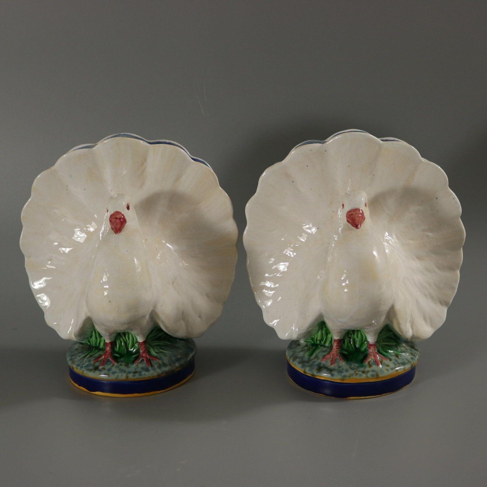 Pair of Minton Majolica Dove Flower Holders For Sale 2