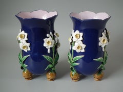 Pair of Minton Majolica Spring Daffodil Vases
