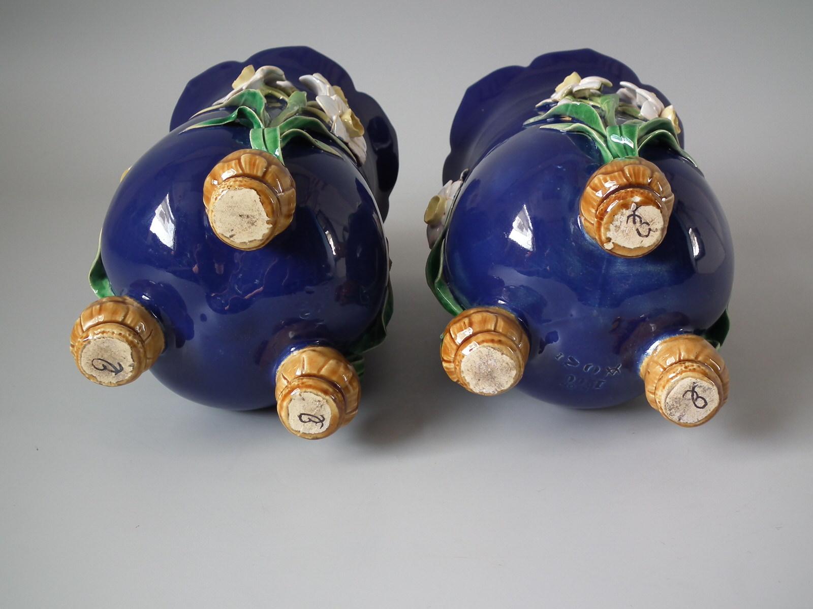 English Pair of Minton Majolica Spring Daffodil Vases For Sale
