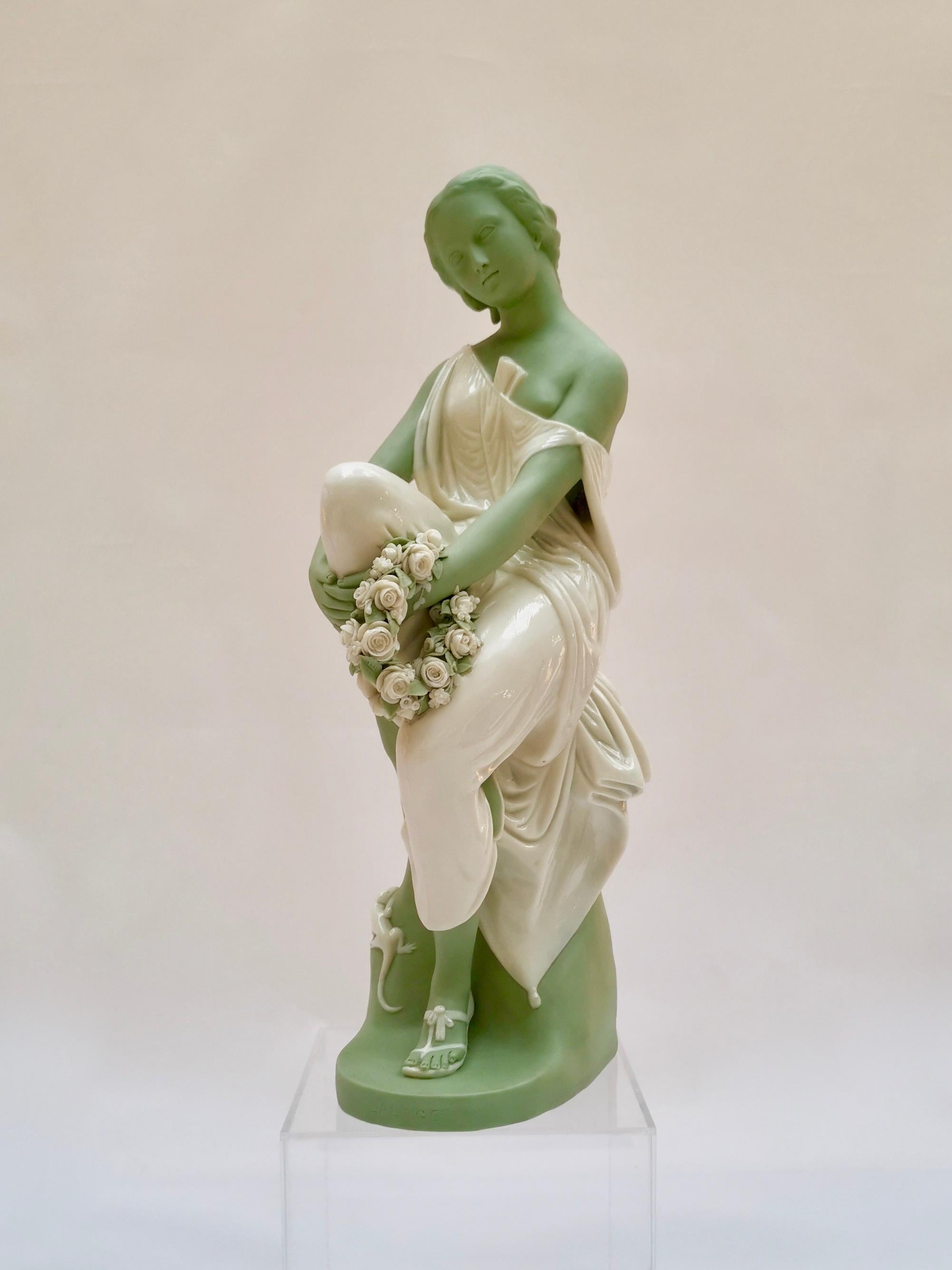 Late 19th Century Minton Parian Porcelain Figures, Miranda & Lalage Celadon Green, John Bell, 1872