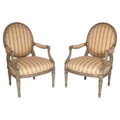 Pair of Minton Spidel Louis XVI Style Grisaille Painted Armchairs