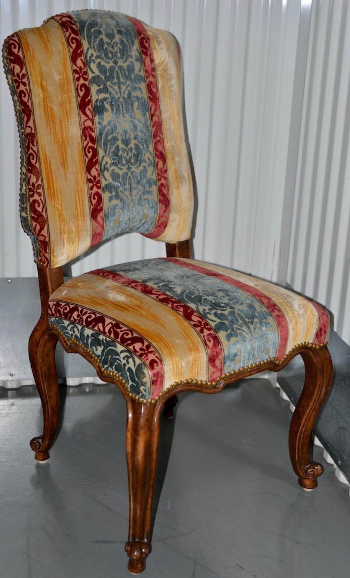 Pair of Minton Spidell carved & upholstered side chairs

Quality built side chairs by Minton Spidell in Los Angles.

Each chair is hand carved and hand upholstered. The fine upholstery is mounted with brass tacks. The tacks have a nice