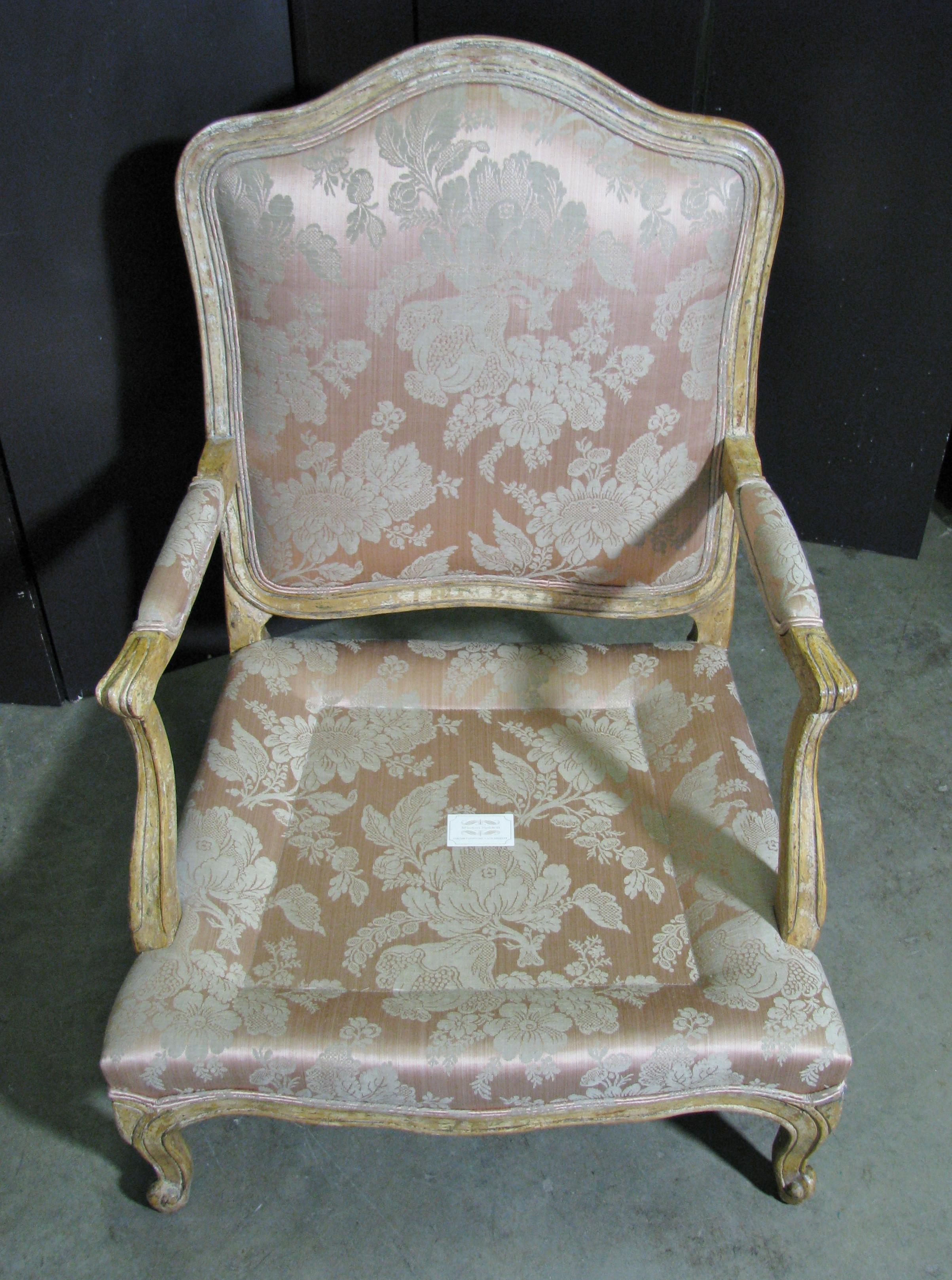 American Pair of Minton-Spidell French Louis XV Style Open Armchairs
