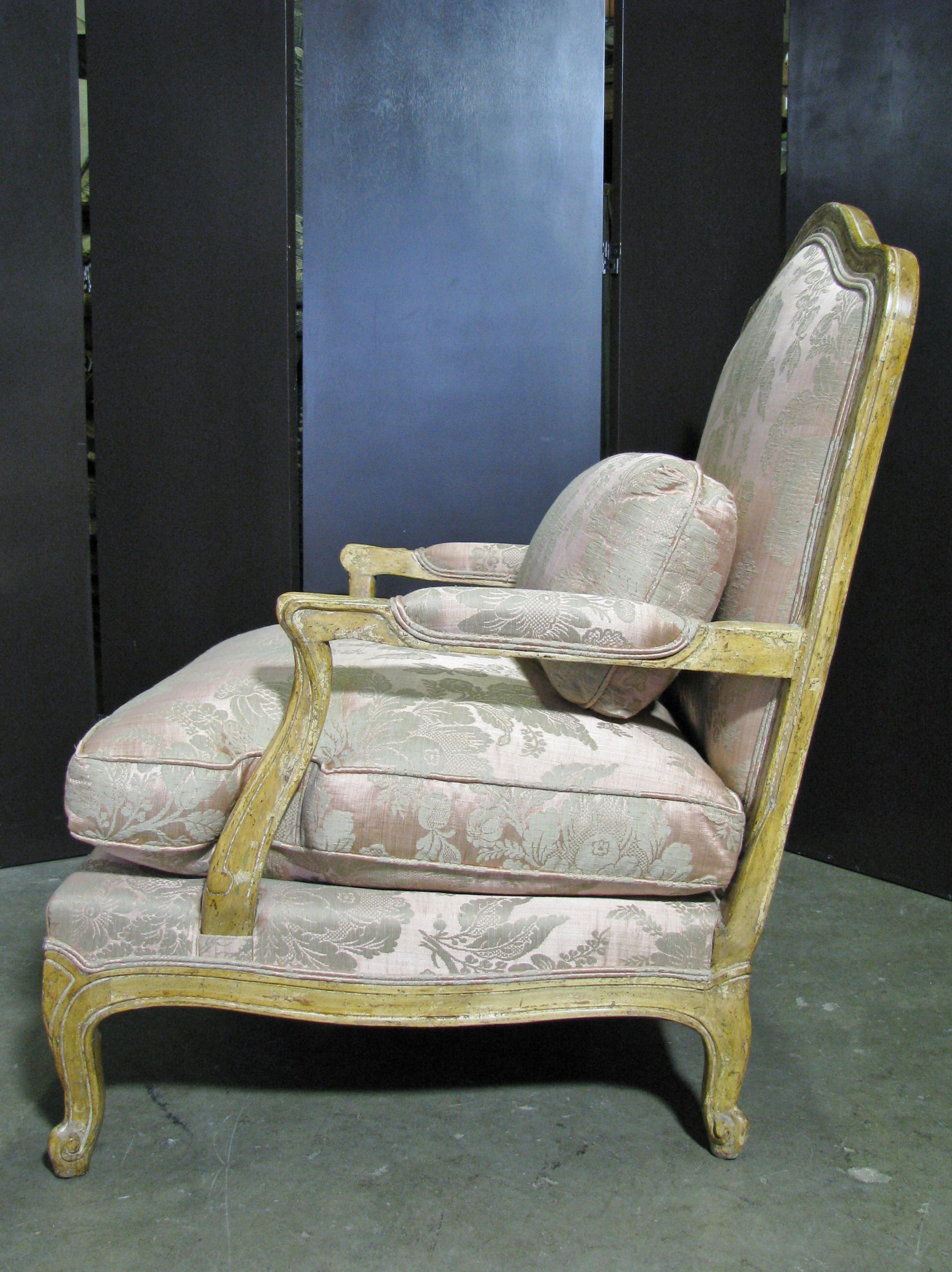 Carved Pair of Minton-Spidell French Louis XV Style Open Armchairs