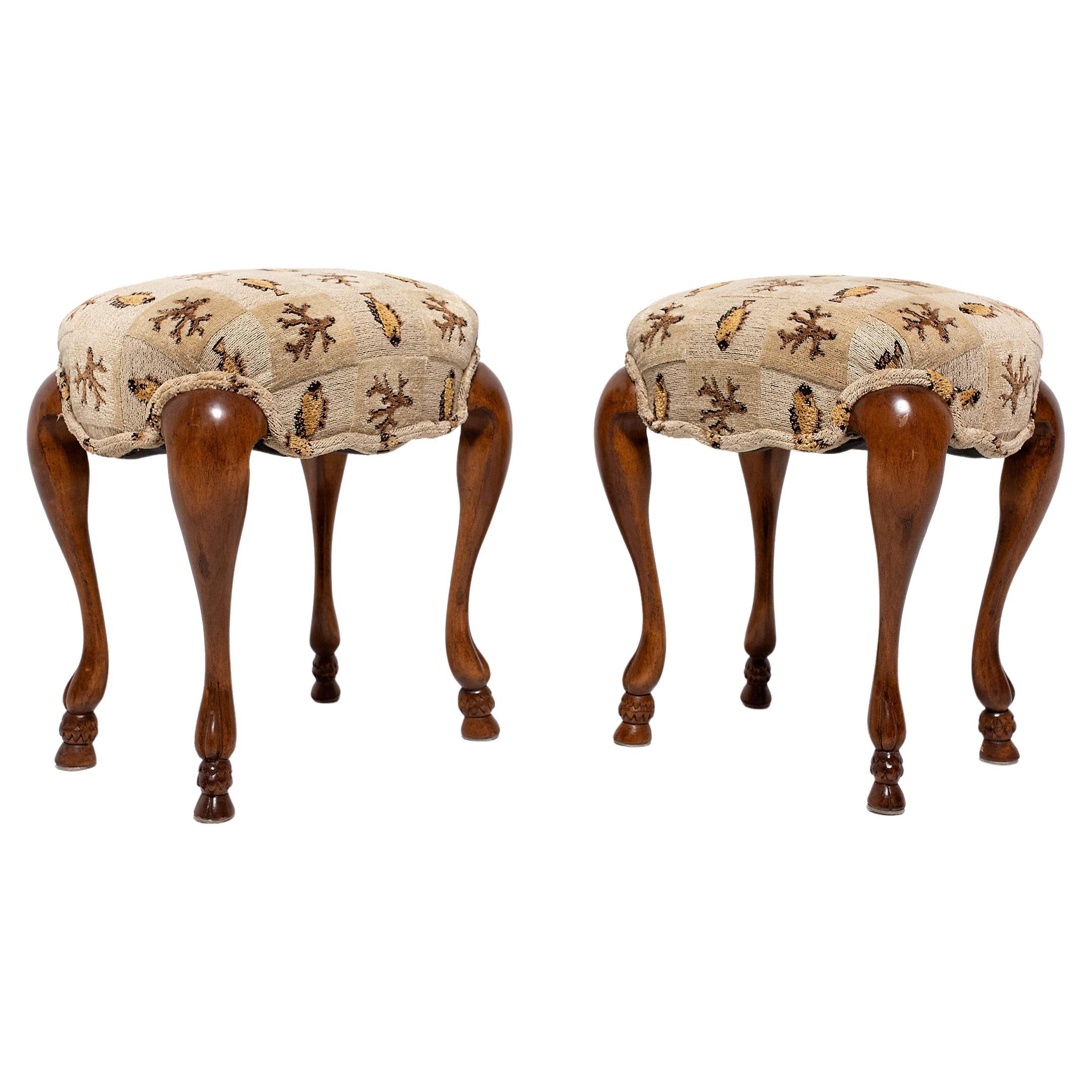 Pair of Minton-Spidell French Provincial Oval Upholstered Stools