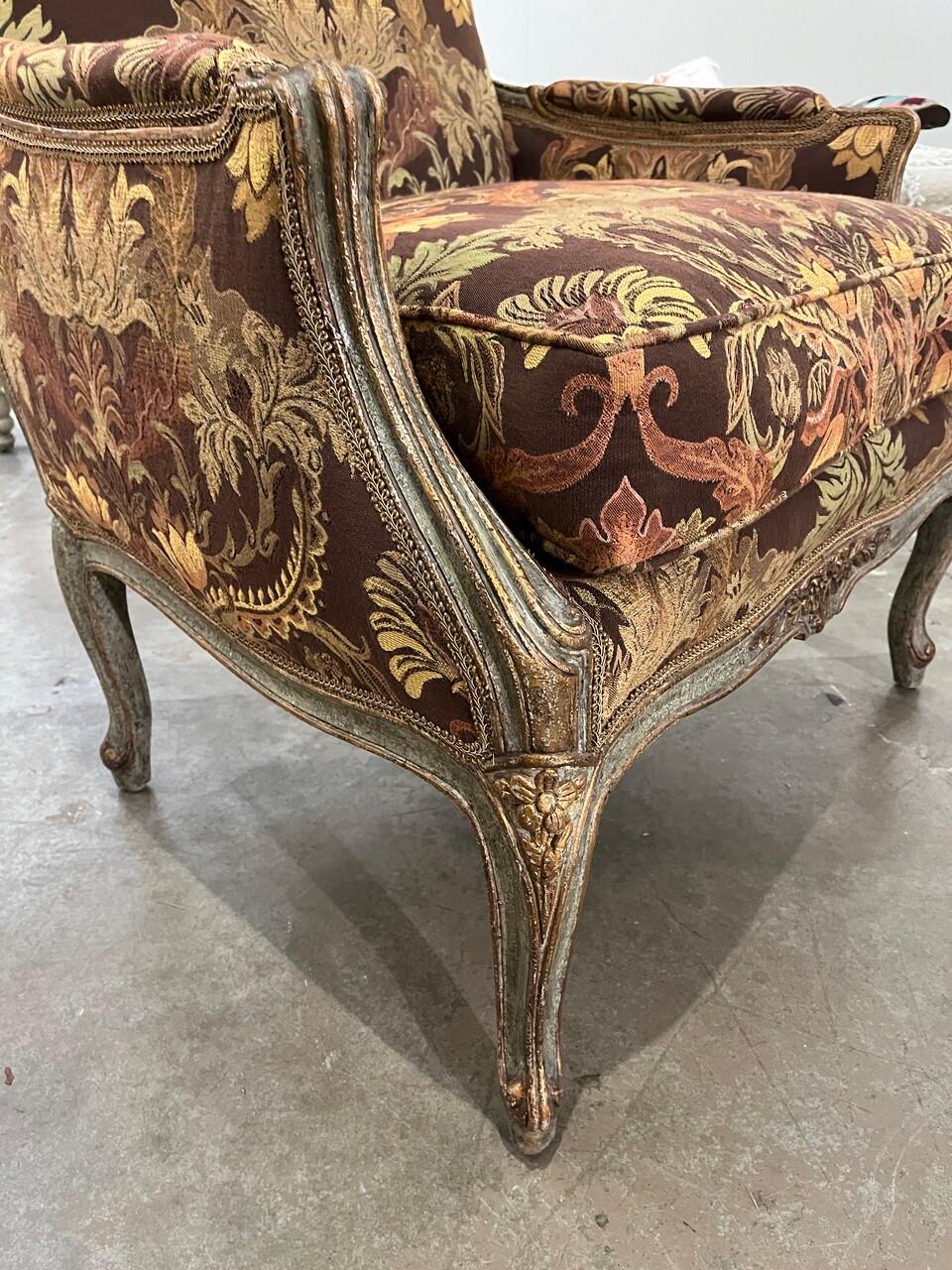 Gilt Pair of Minton-Spidell Louis XV Style Bergere Chairs For Sale