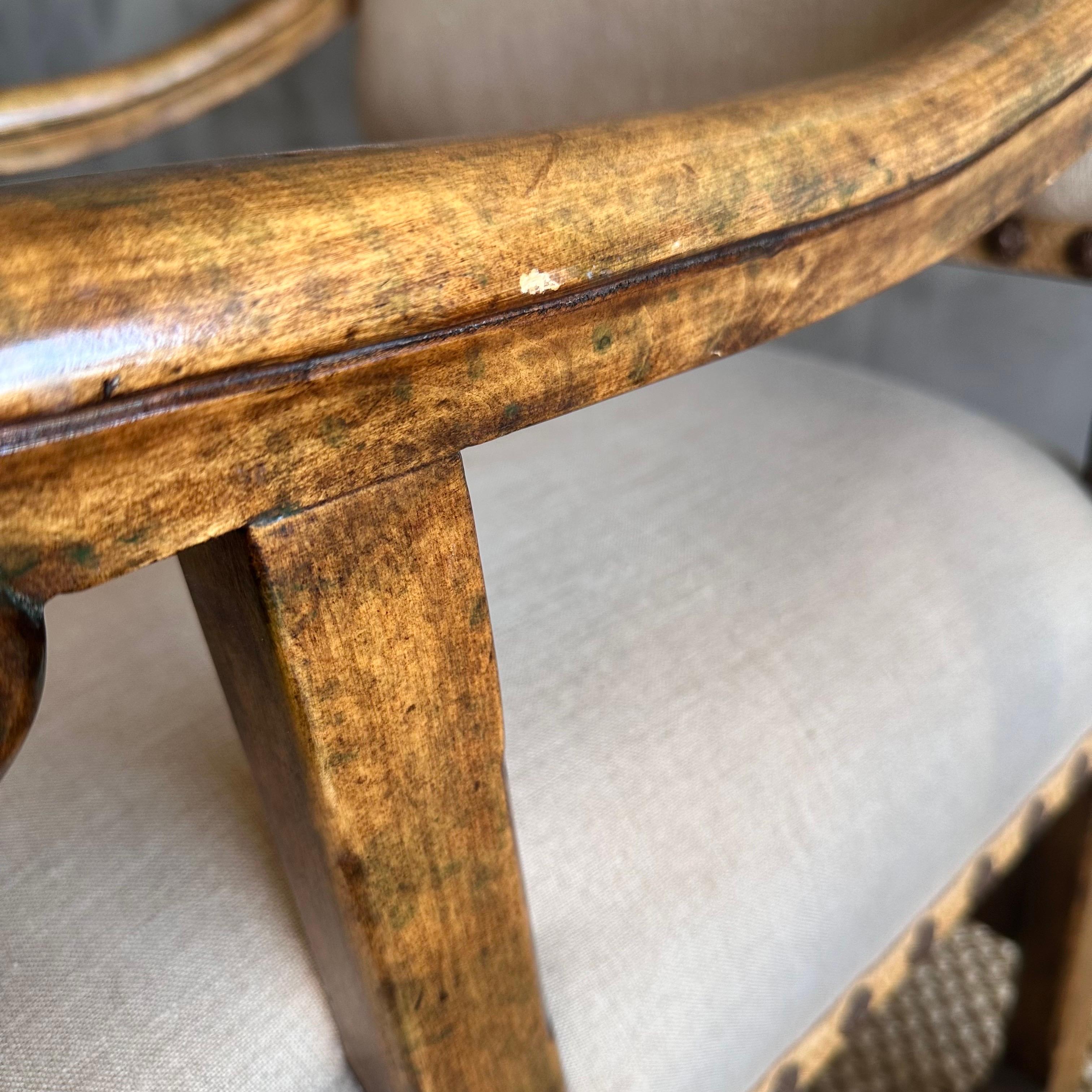 Pair of Minton Spidell Upholstered Fruitwood Arm Side Chairs 1