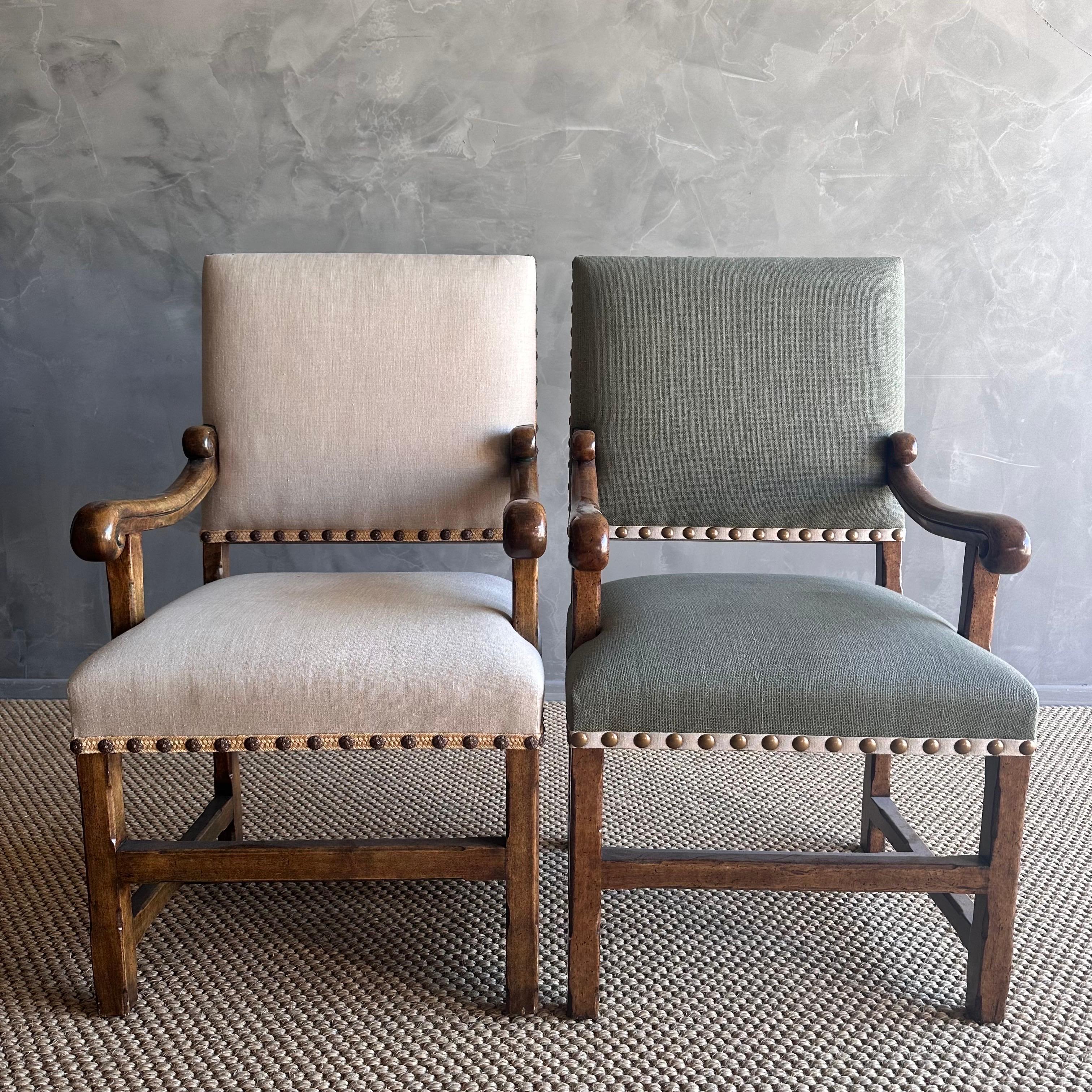 Pair of Minton Spidell Upholstered Fruitwood Arm Side Chairs 2
