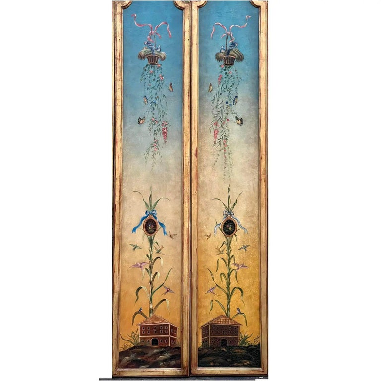 Pair of MintonSpidell Vintage Hand Painted Scenic Diptych Oil Painting