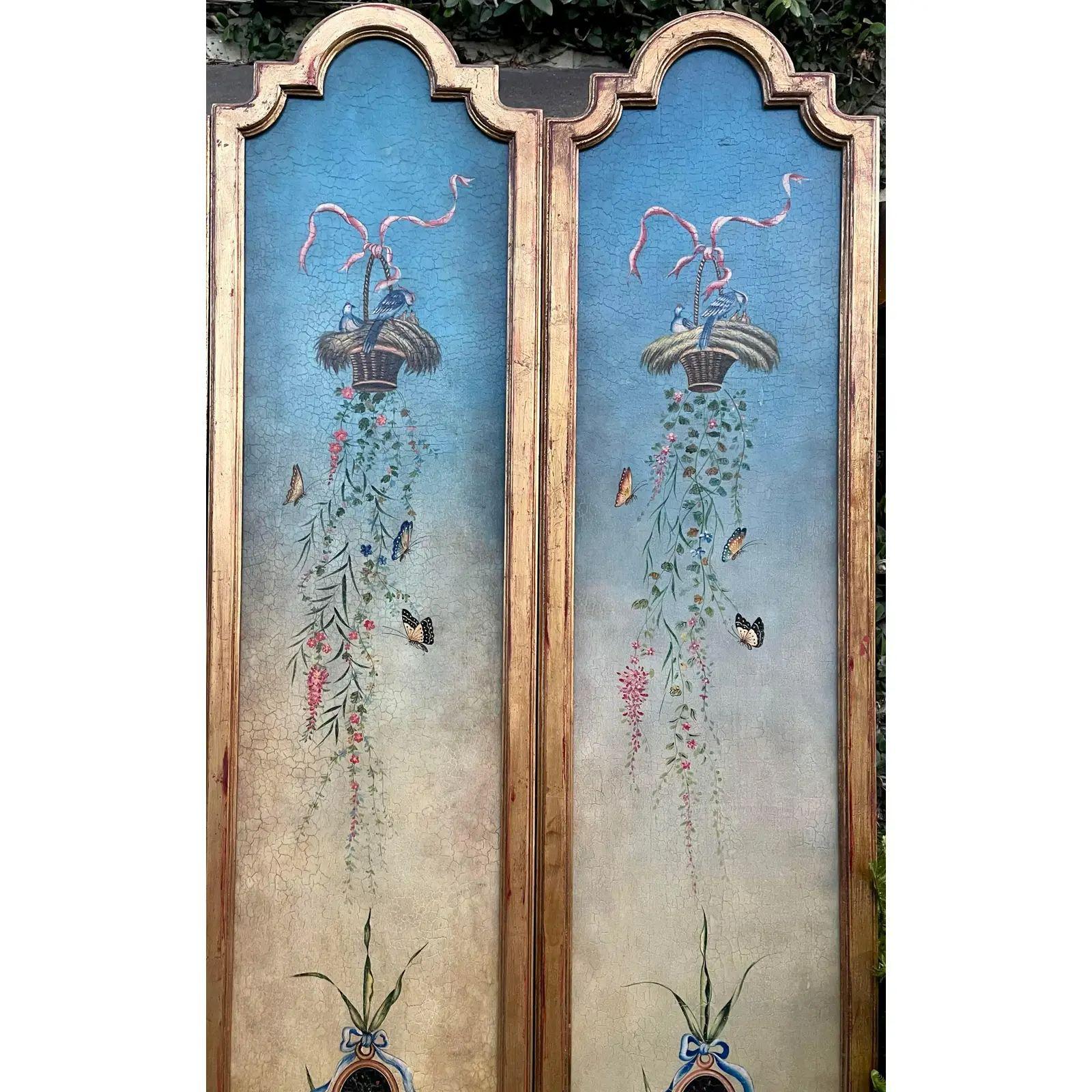 Pair of Minton-Spidell Vintage Hand Painted Scenic Diptych Oil Painting Panels In Good Condition For Sale In LOS ANGELES, CA