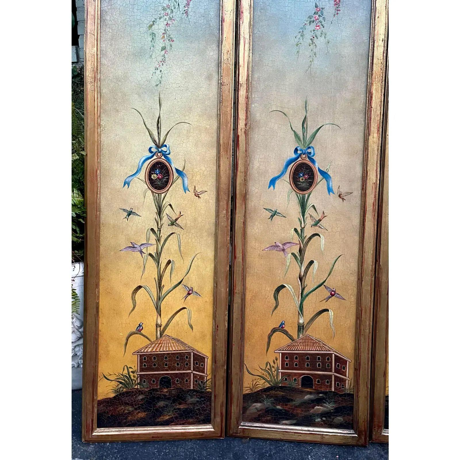 20th Century Pair of Minton-Spidell Vintage Hand Painted Scenic Diptych Oil Painting Panels For Sale
