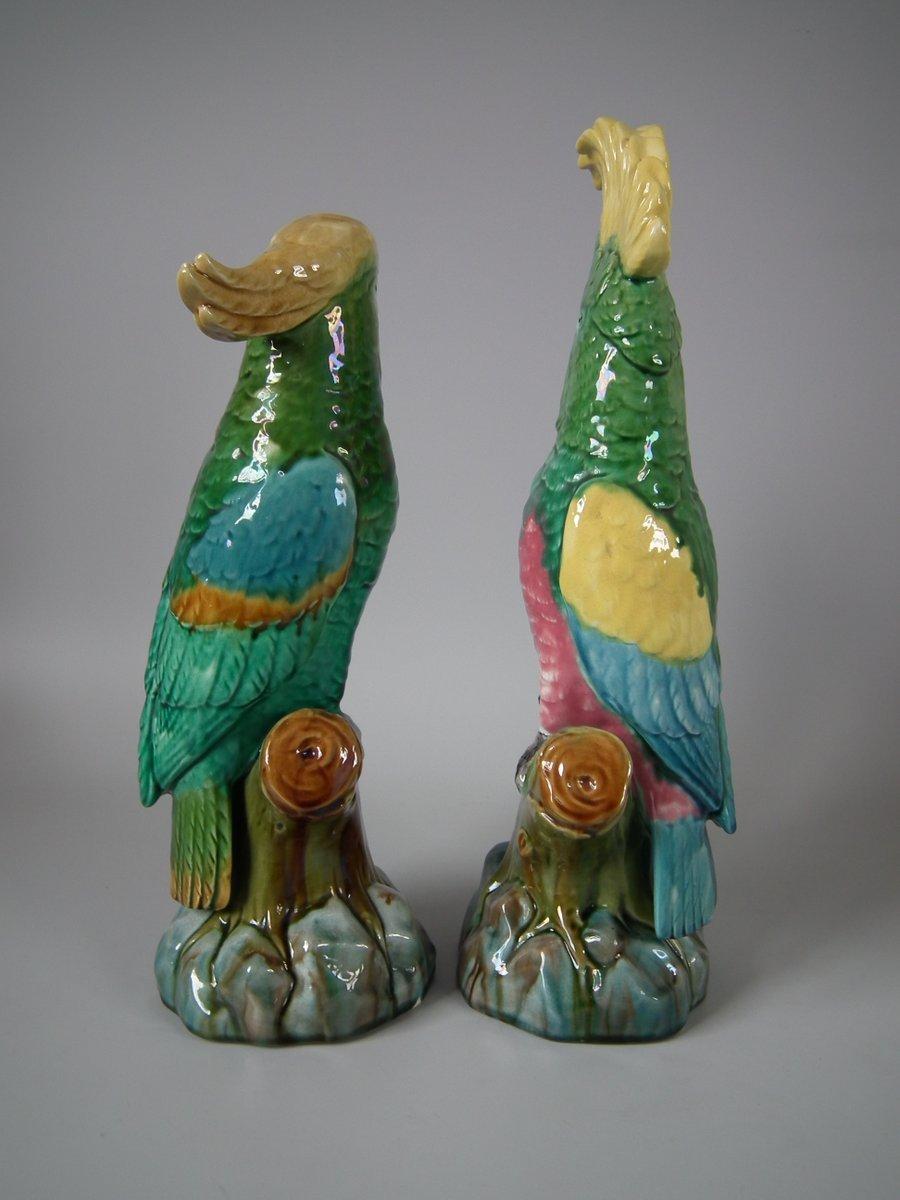 Victorian Pair of Mintons Majolica Parrots or Cockatoos