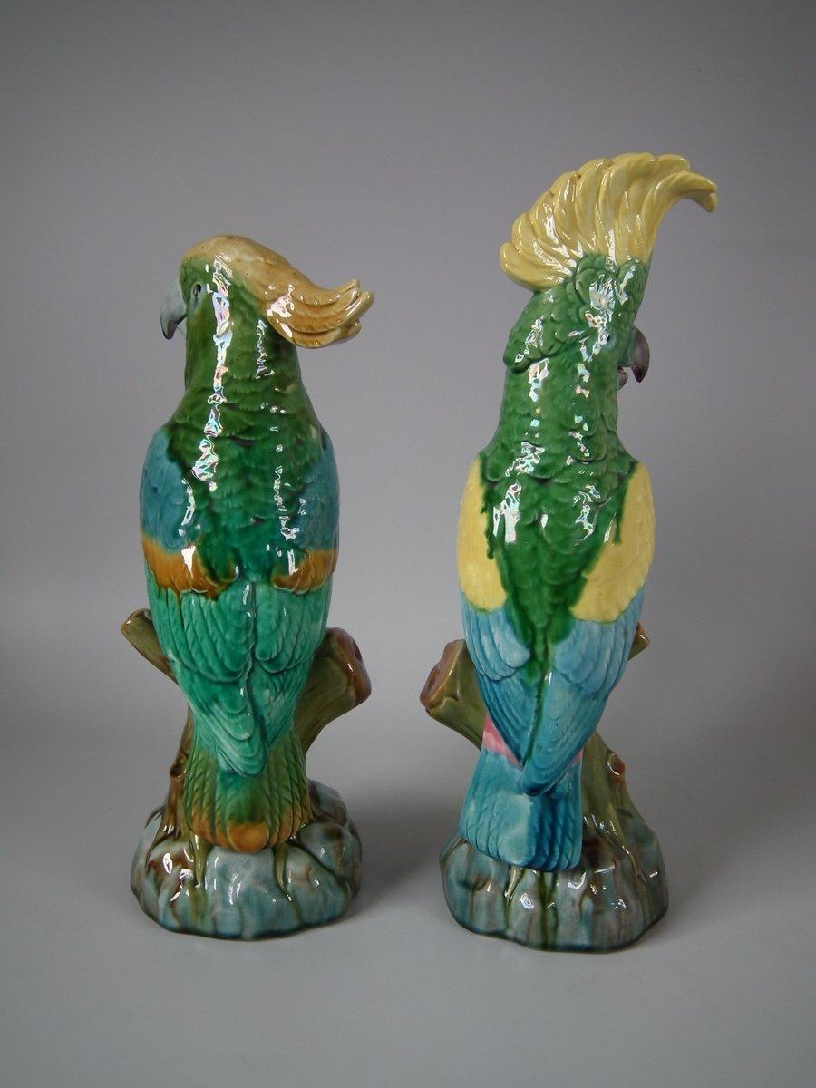 English Pair of Mintons Majolica Parrots or Cockatoos