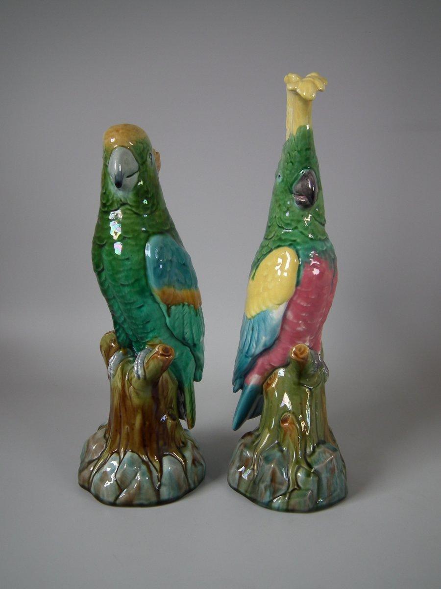 Pair of Mintons Majolica Parrots or Cockatoos In Good Condition In Chelmsford, Essex