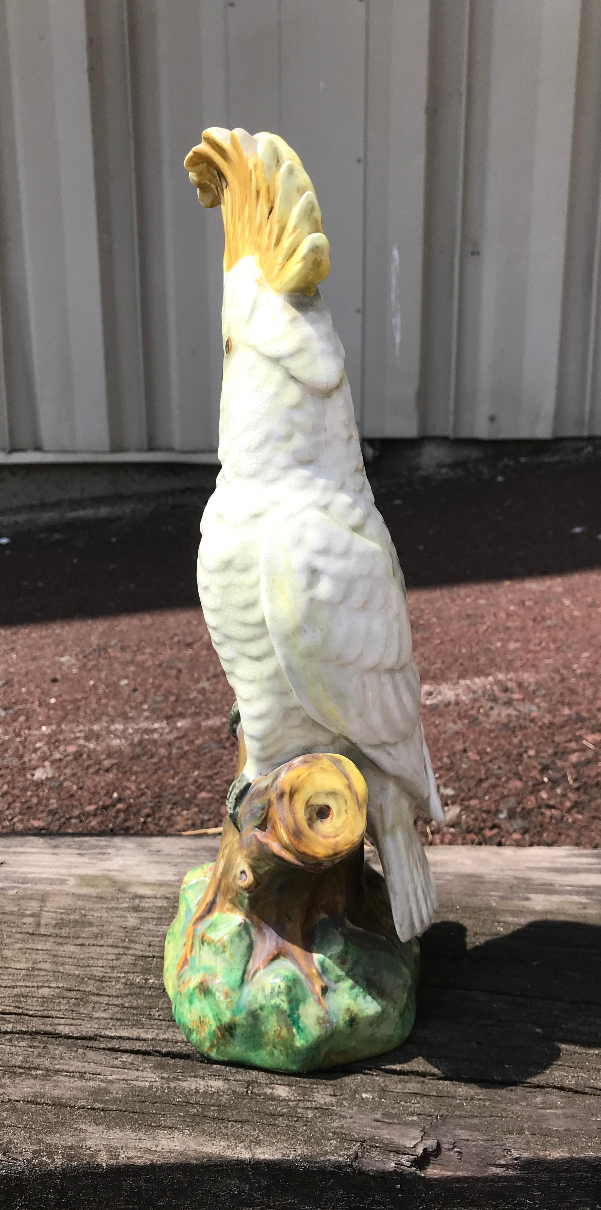 High Victorian Pair of Mintons Majolica White Cockatoo
