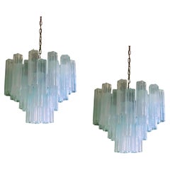 Pair of Minty Murano Chandeliers Tronchi