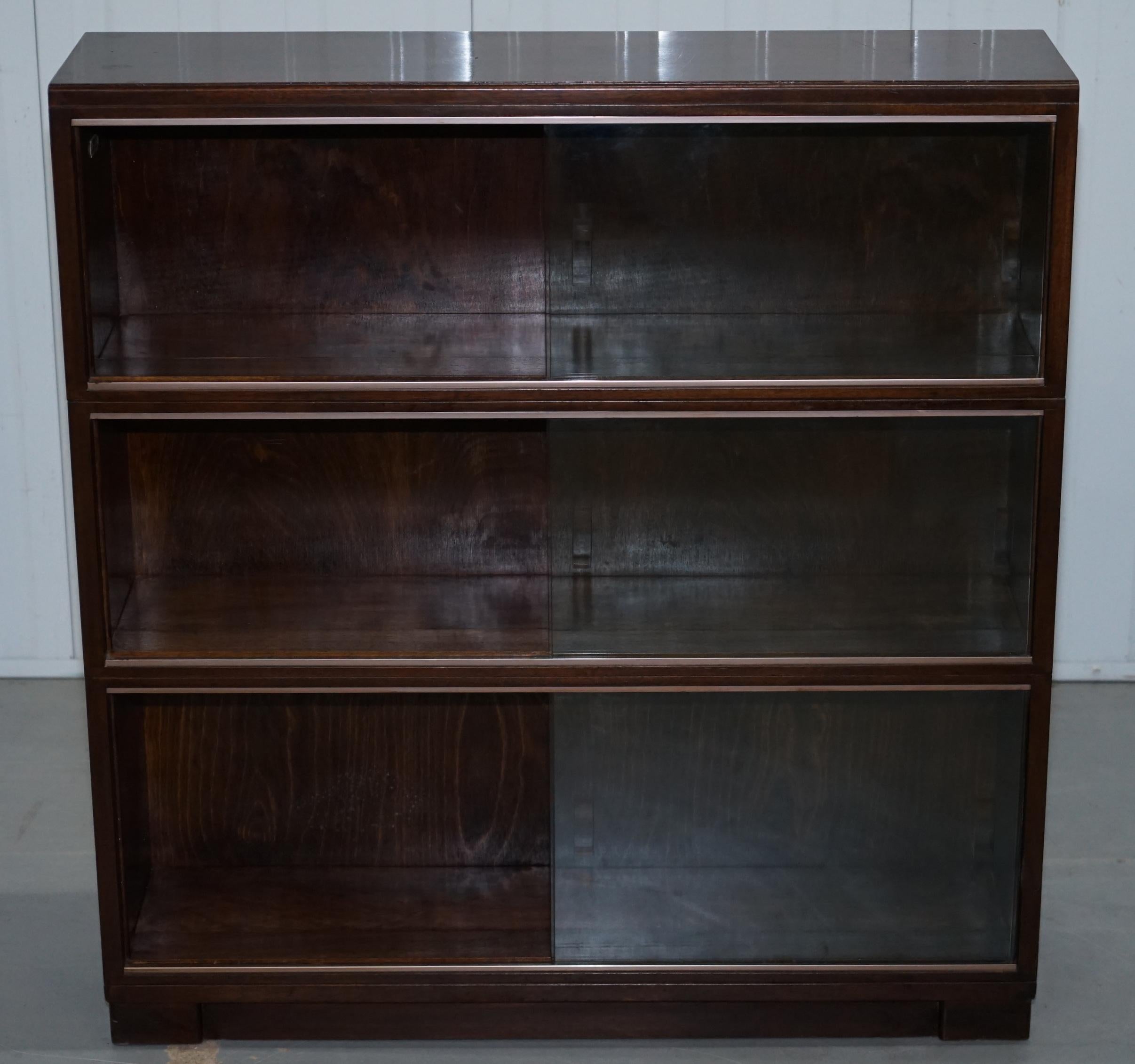 Pair of Minty Oxford Modular Stacking Mahogany Library Bookcases Glass Doors 2