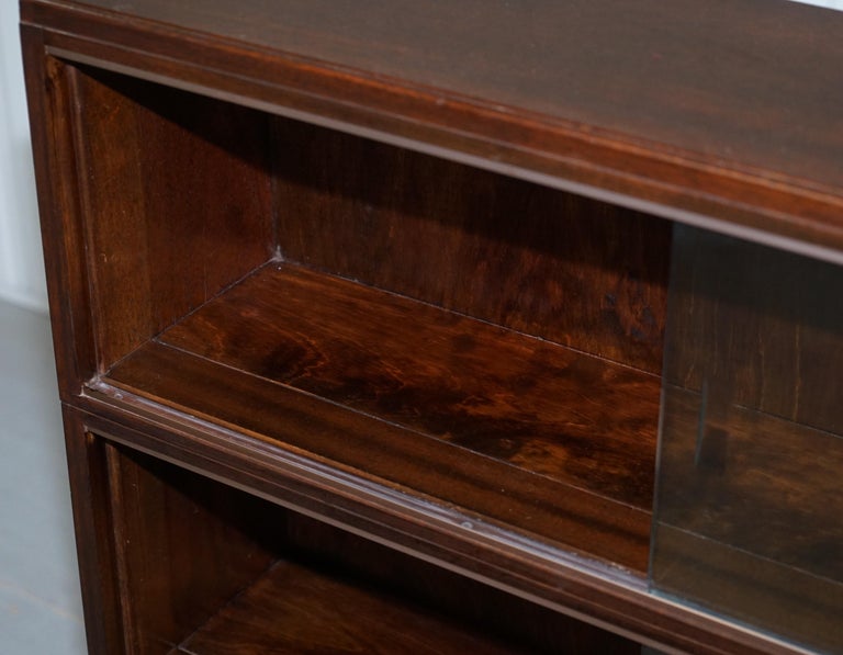 Pair of Minty Oxford Modular Stacking Mahogany Library Bookcases Glass