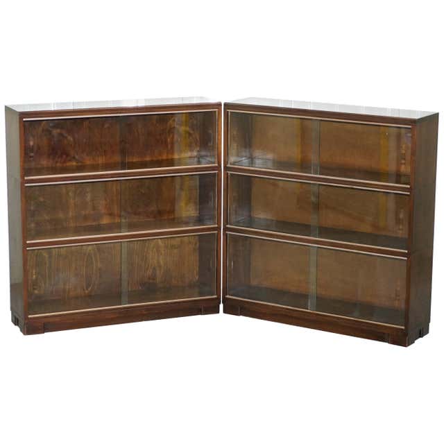 Pair of Minty Oxford Modular Stacking Mahogany Library Bookcases Glass ...