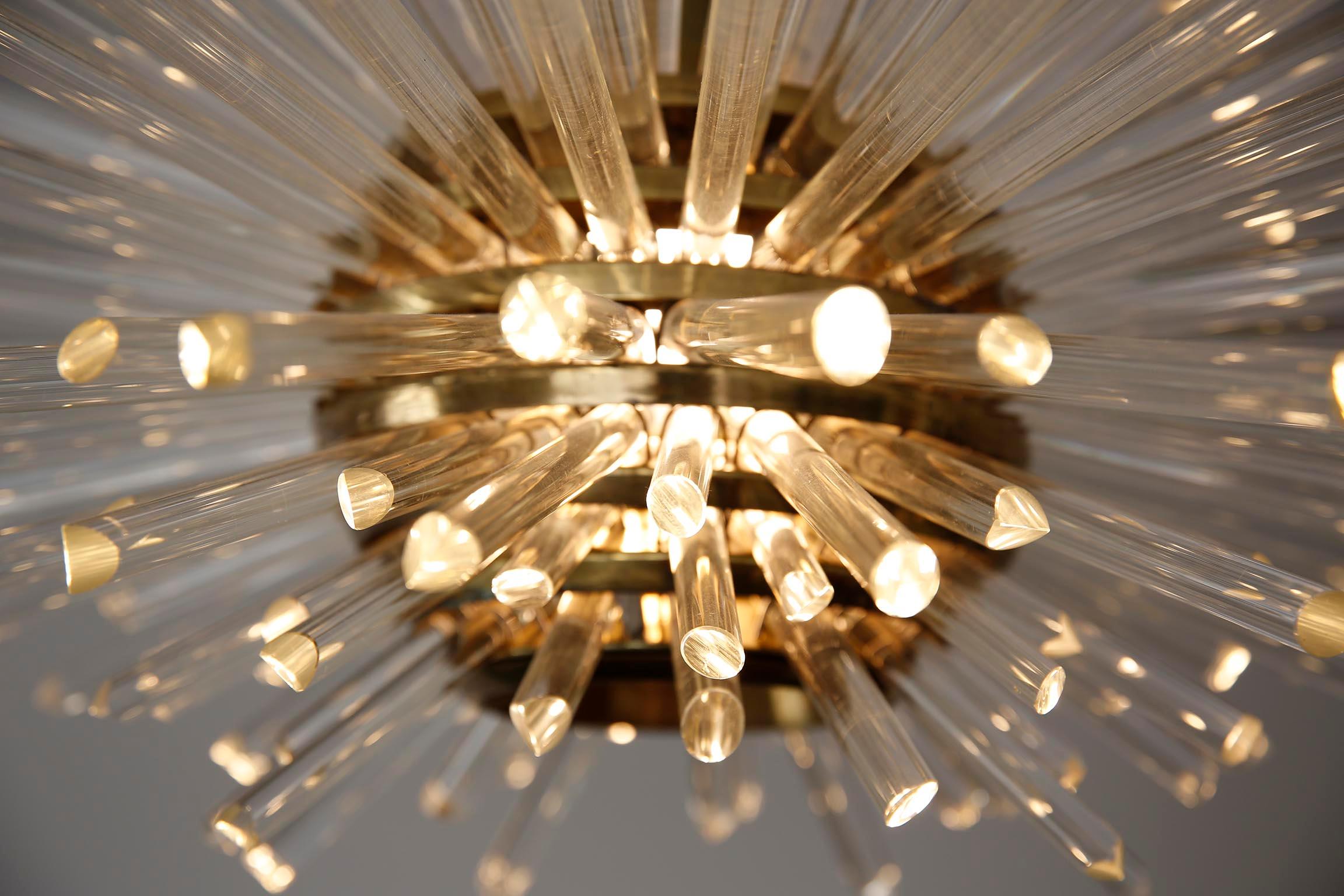 Pair of 'Miracle' Sputnik Chandeliers by Bakalowits, Brass Glass Rods, 1960s 2